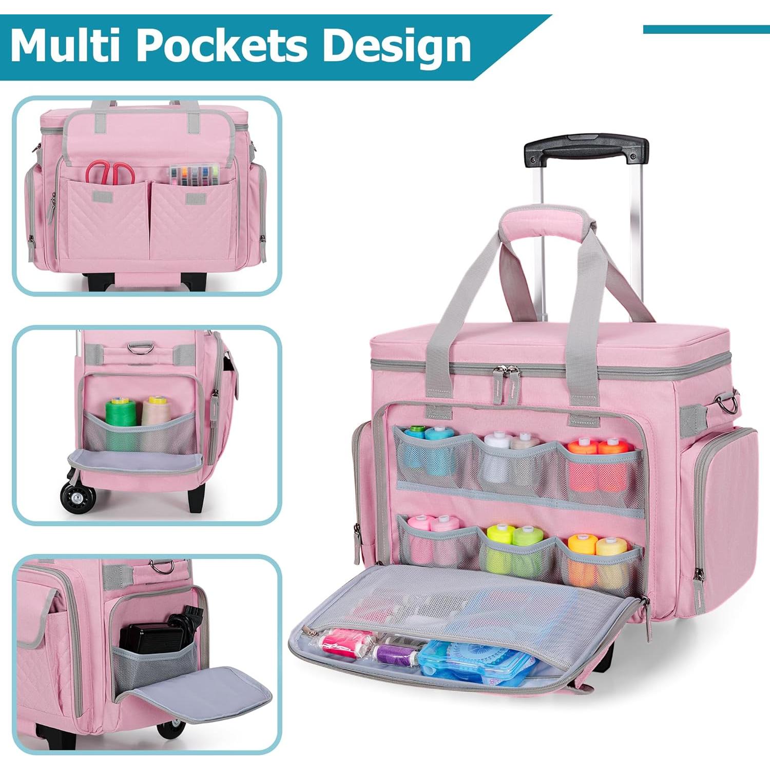 Funda de Máquina de Coser LUXJA Rosa con Ruedas y Bolsillos