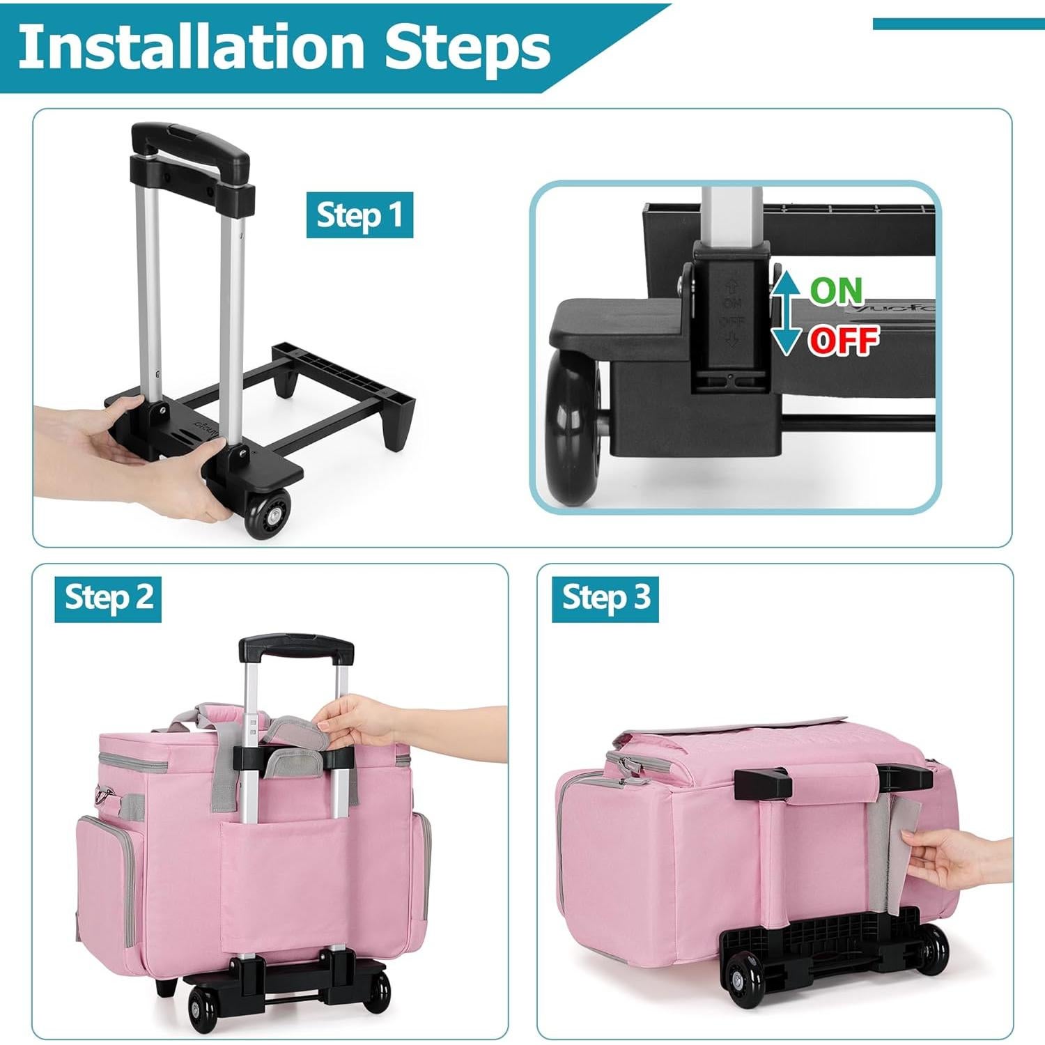 Funda de Máquina de Coser LUXJA Rosa con Ruedas y Bolsillos