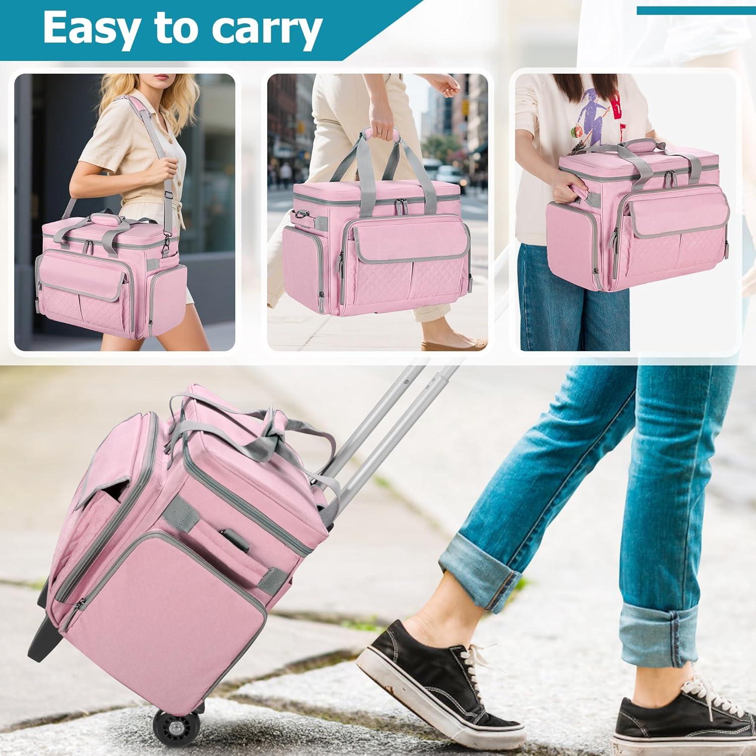 Funda de Máquina de Coser LUXJA Rosa con Ruedas y Bolsillos