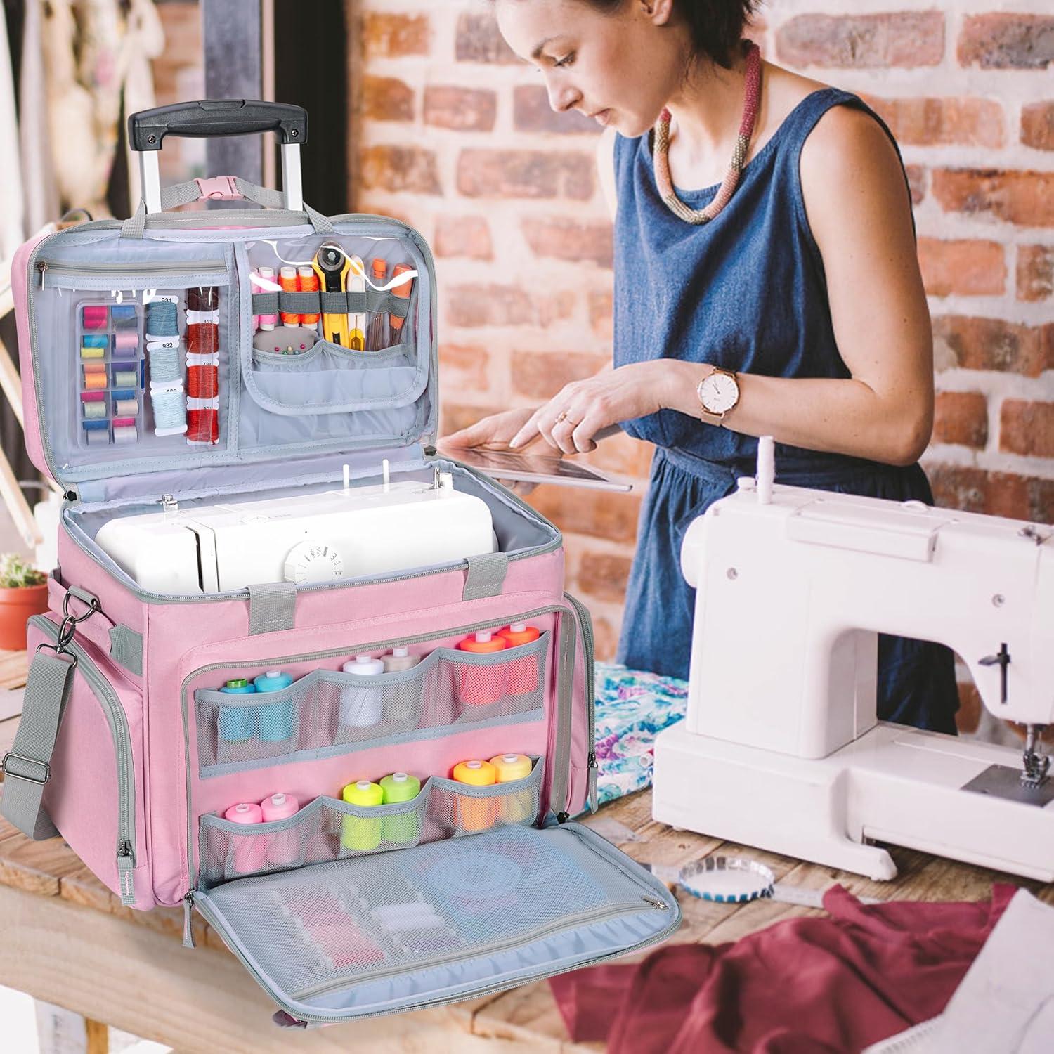 Funda de Máquina de Coser LUXJA Rosa con Ruedas y Bolsillos