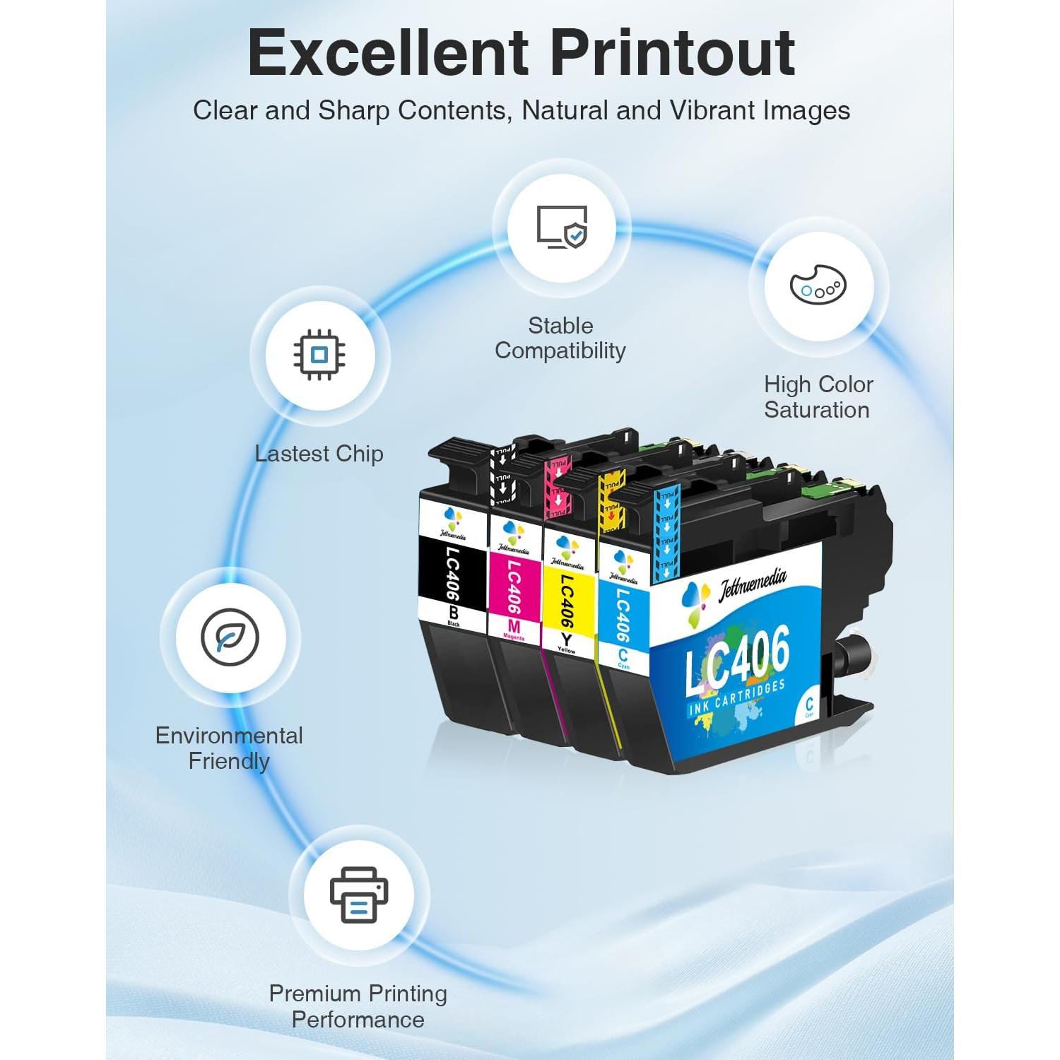 Cartuchos de tinta LC406 Jettruemedia 4 Paquete Compatible