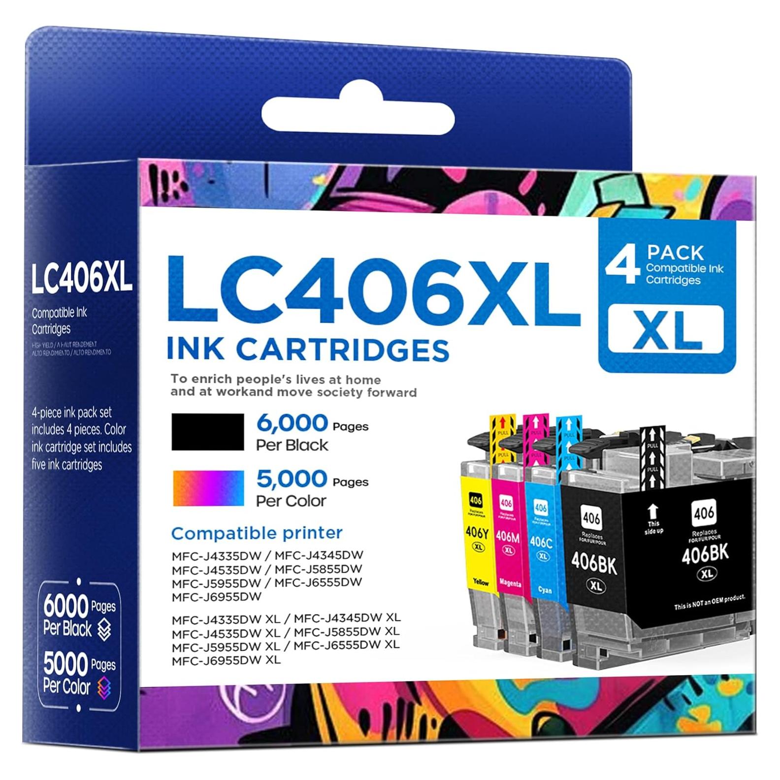 Cartuchos de tinta LC406XL Belietop para Brother - Paquete de 4