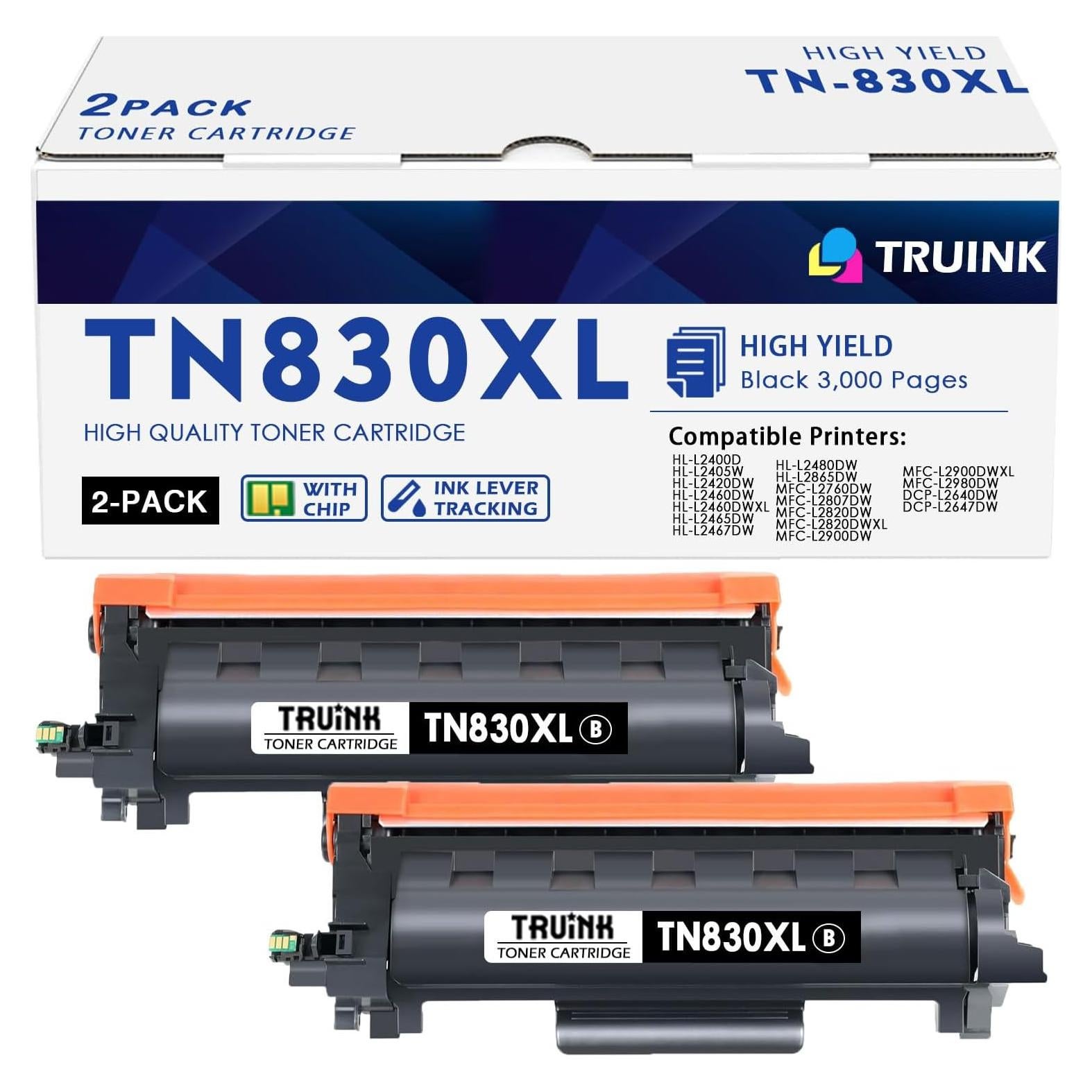 Cartucho de Tóner Negro TN830XL TRUINK Compatible 2 Paquete