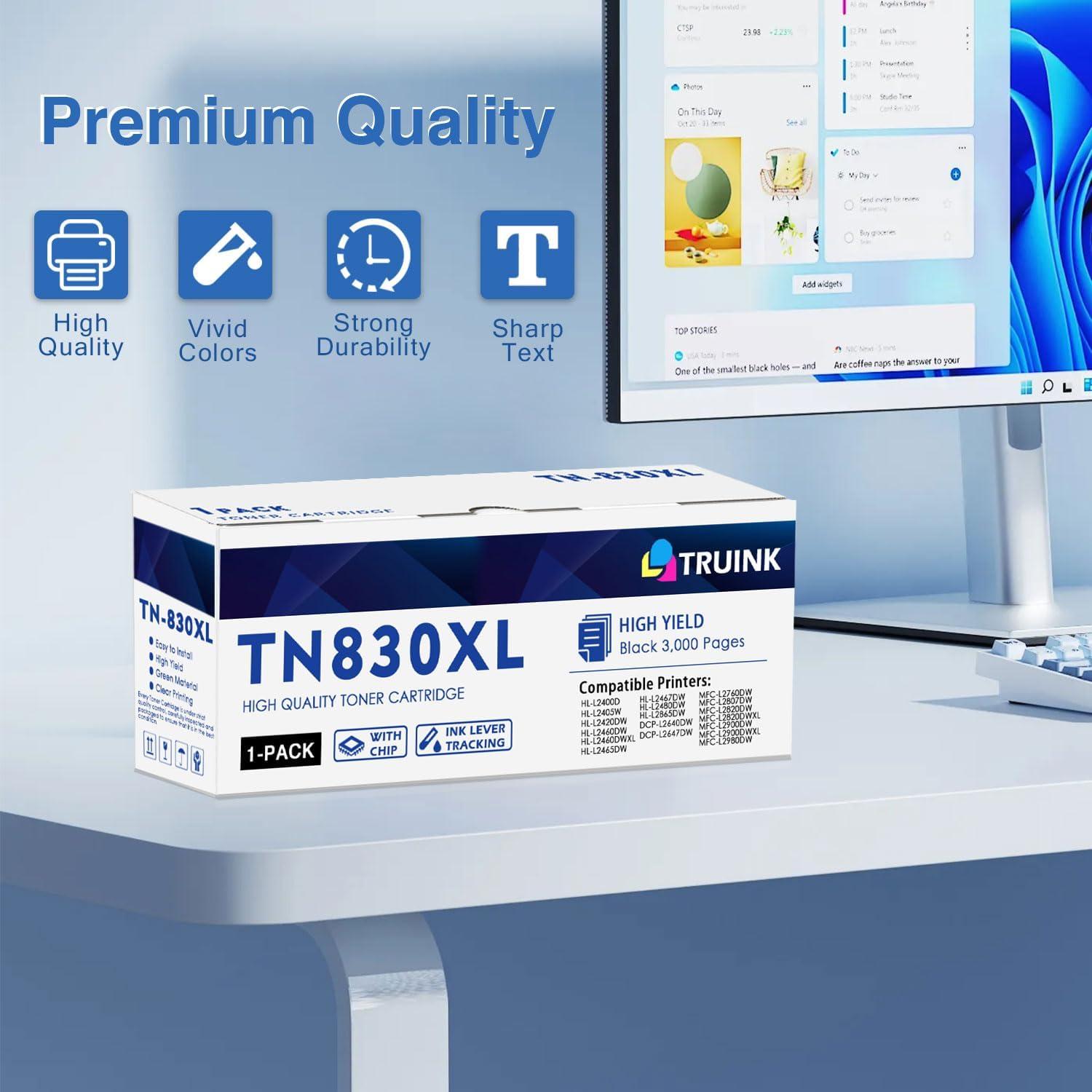 Cartucho de Tóner Negro TN830XL TRUINK Compatible 2 Paquete