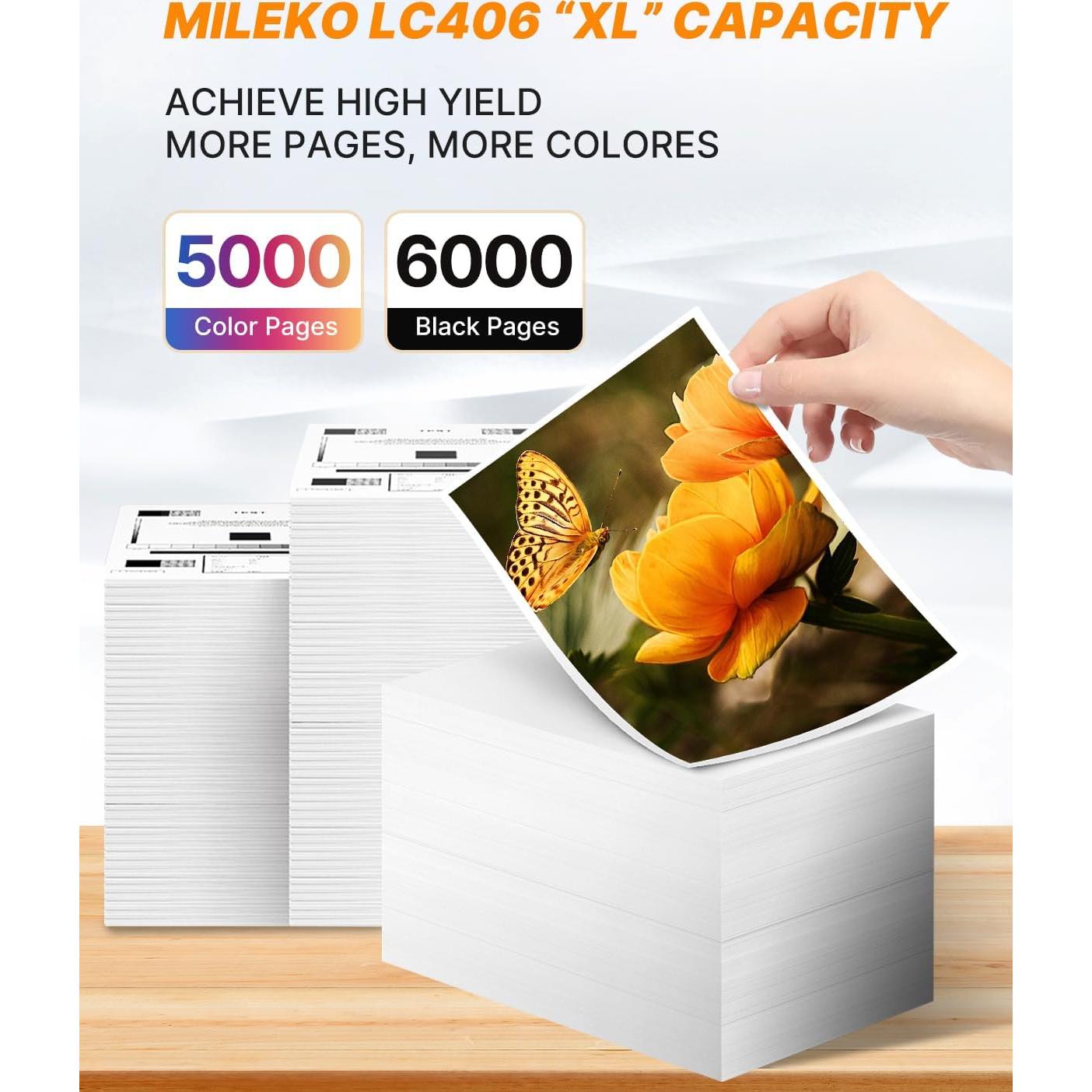 Cartuchos de tinta LC406XL MILEKO para impresora Brother - Paquete de 4