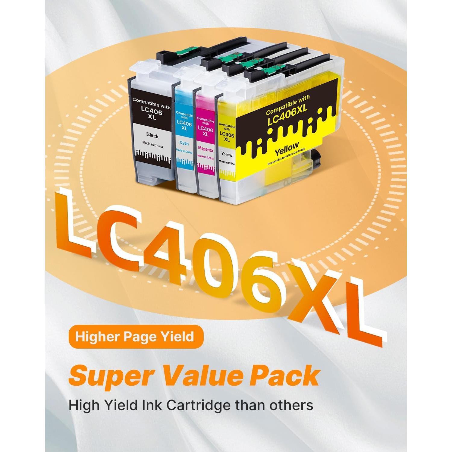 Cartuchos de tinta LC406XL MILEKO para impresora Brother - Paquete de 4