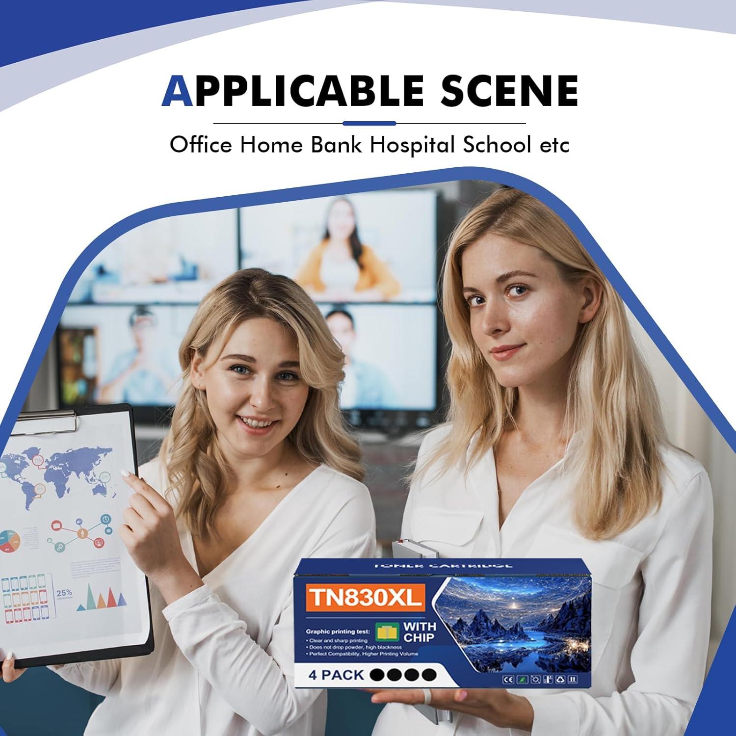 Tóner TN830XL Negro Compatible para Impresoras Brother - 4 Unidades