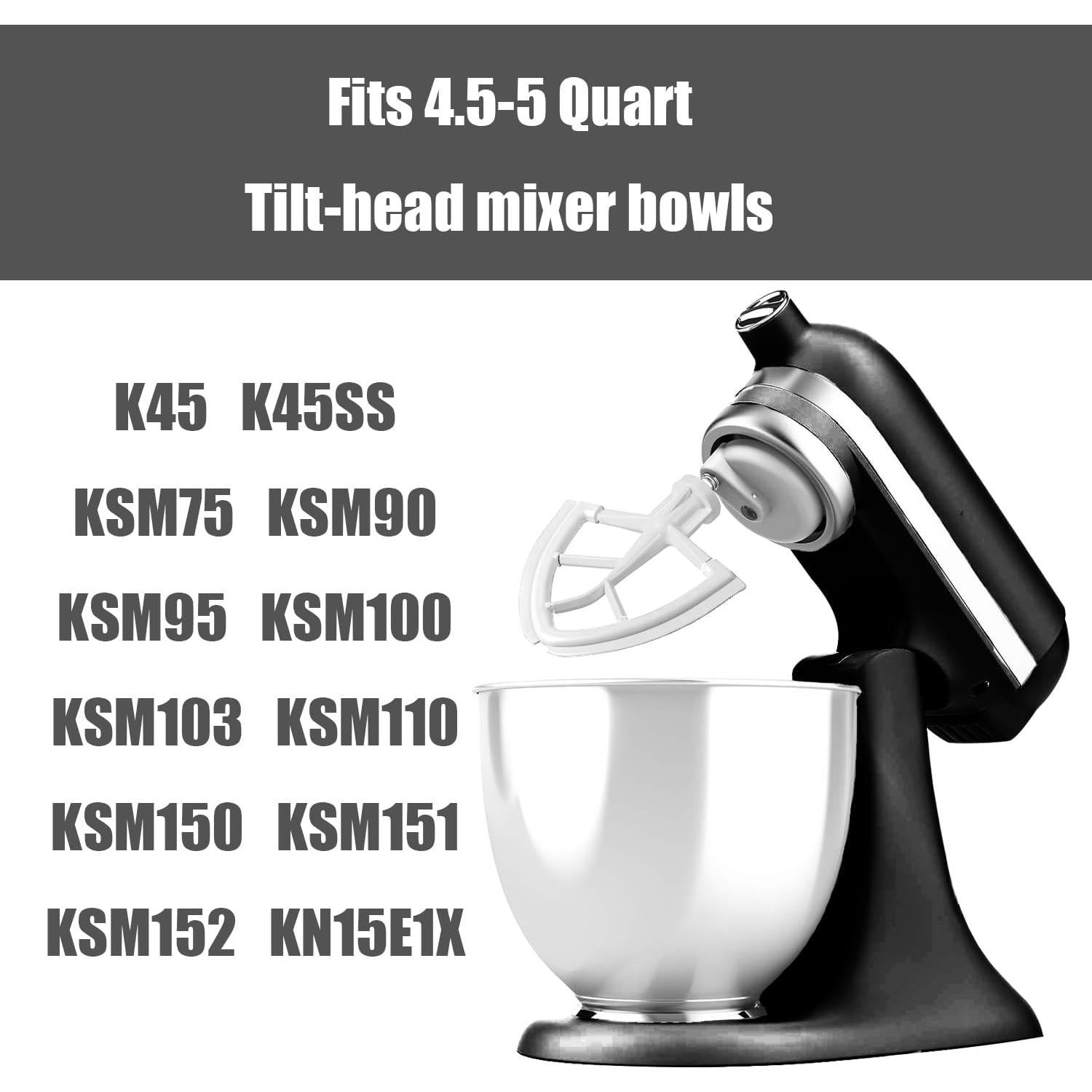 Batidor Flexible FOSOFAN para KitchenAid 4.5-5 Qt Blanco