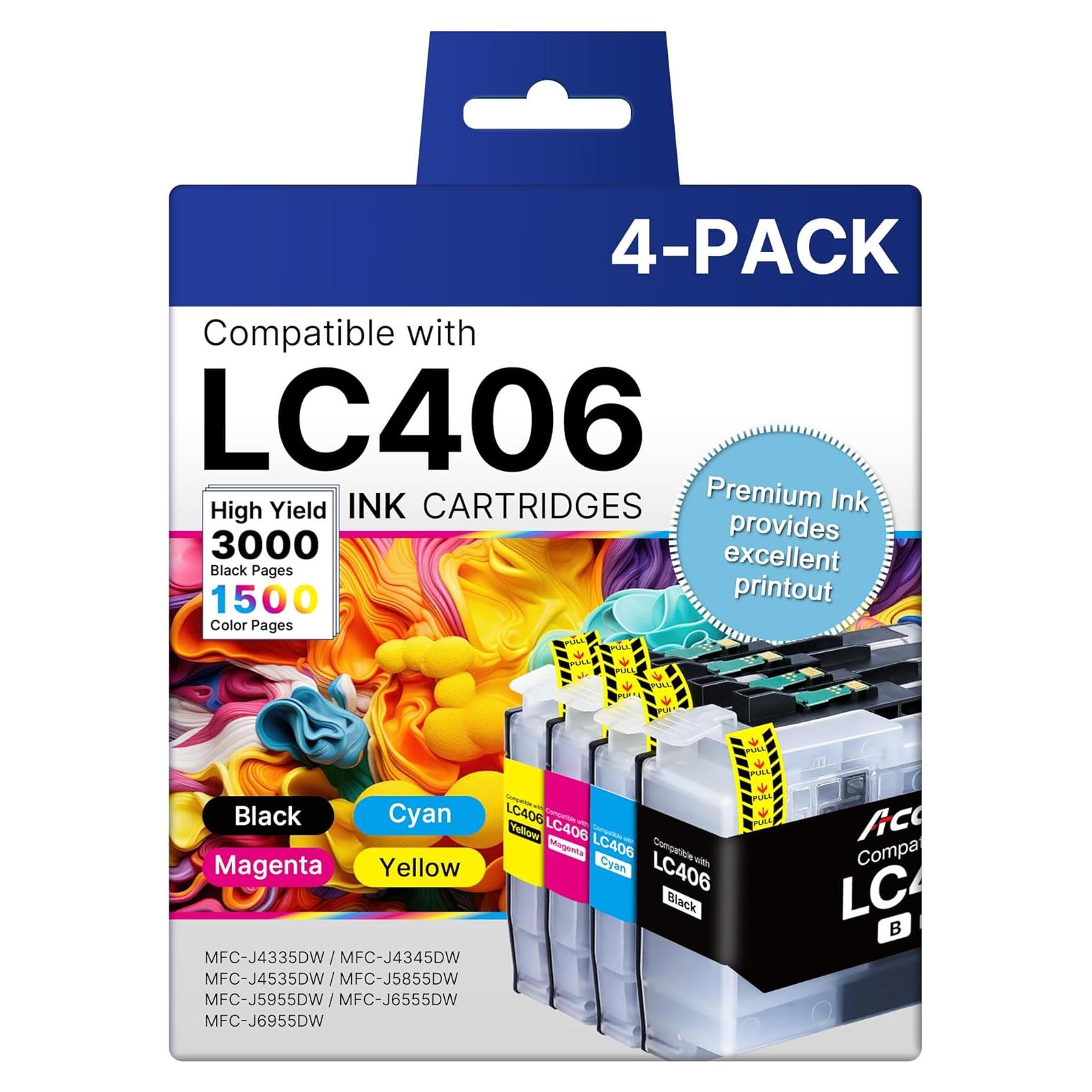 Cartuchos de tinta LC406 Acaves para impresora Brother - 4 unidades