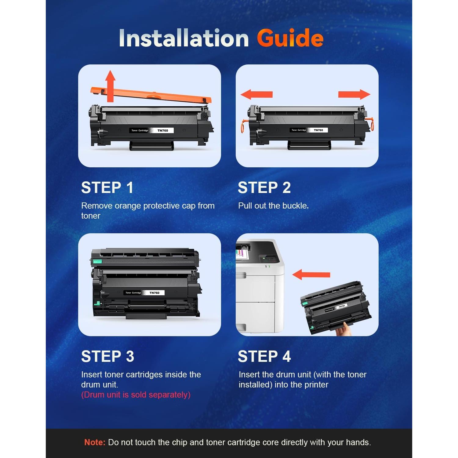 Cartuchos de tóner negro Skydo TN760 compatibles (4 unidades)