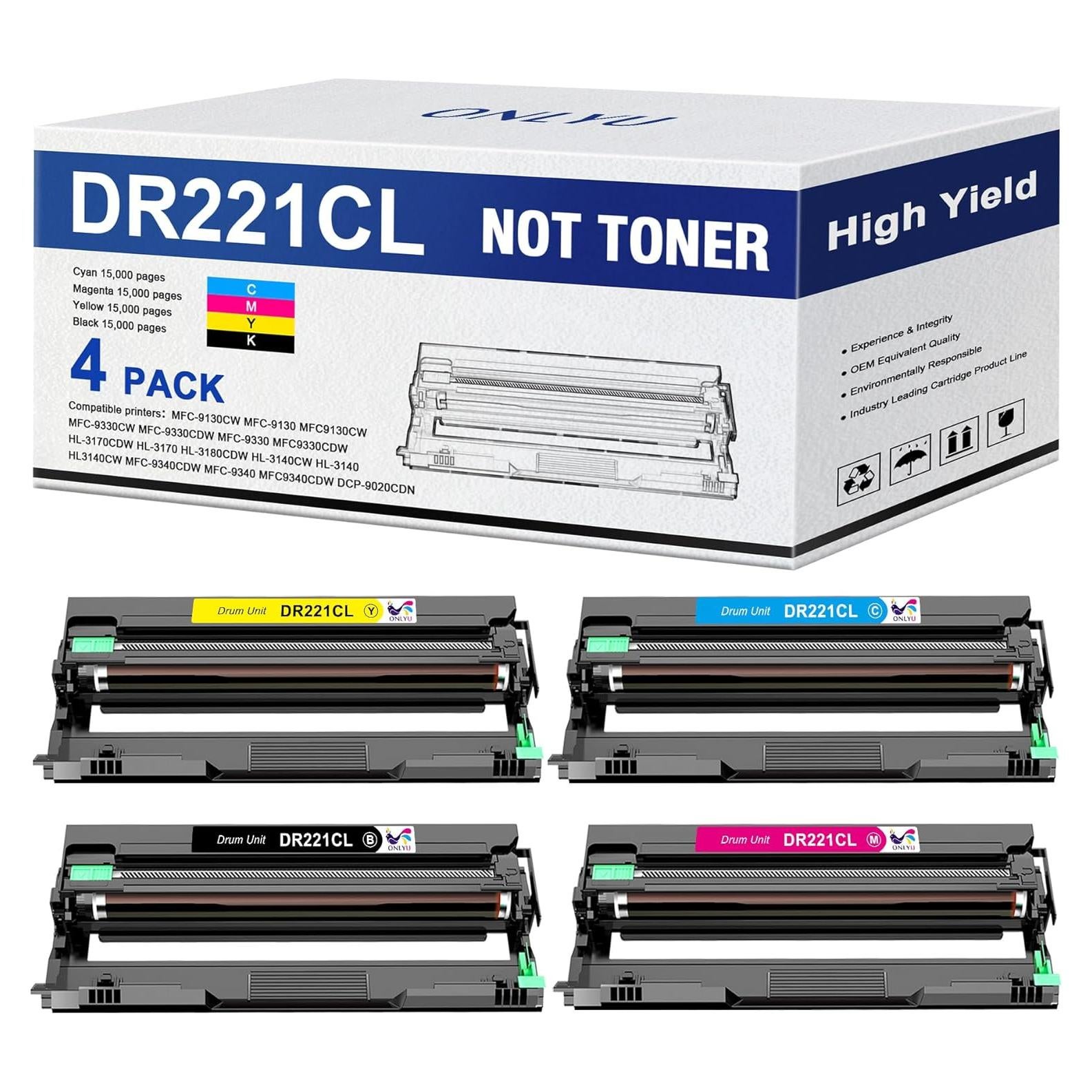 Unidad de Tambor Compatible ONLYU DR221CL para Brother - 4 Paquetes