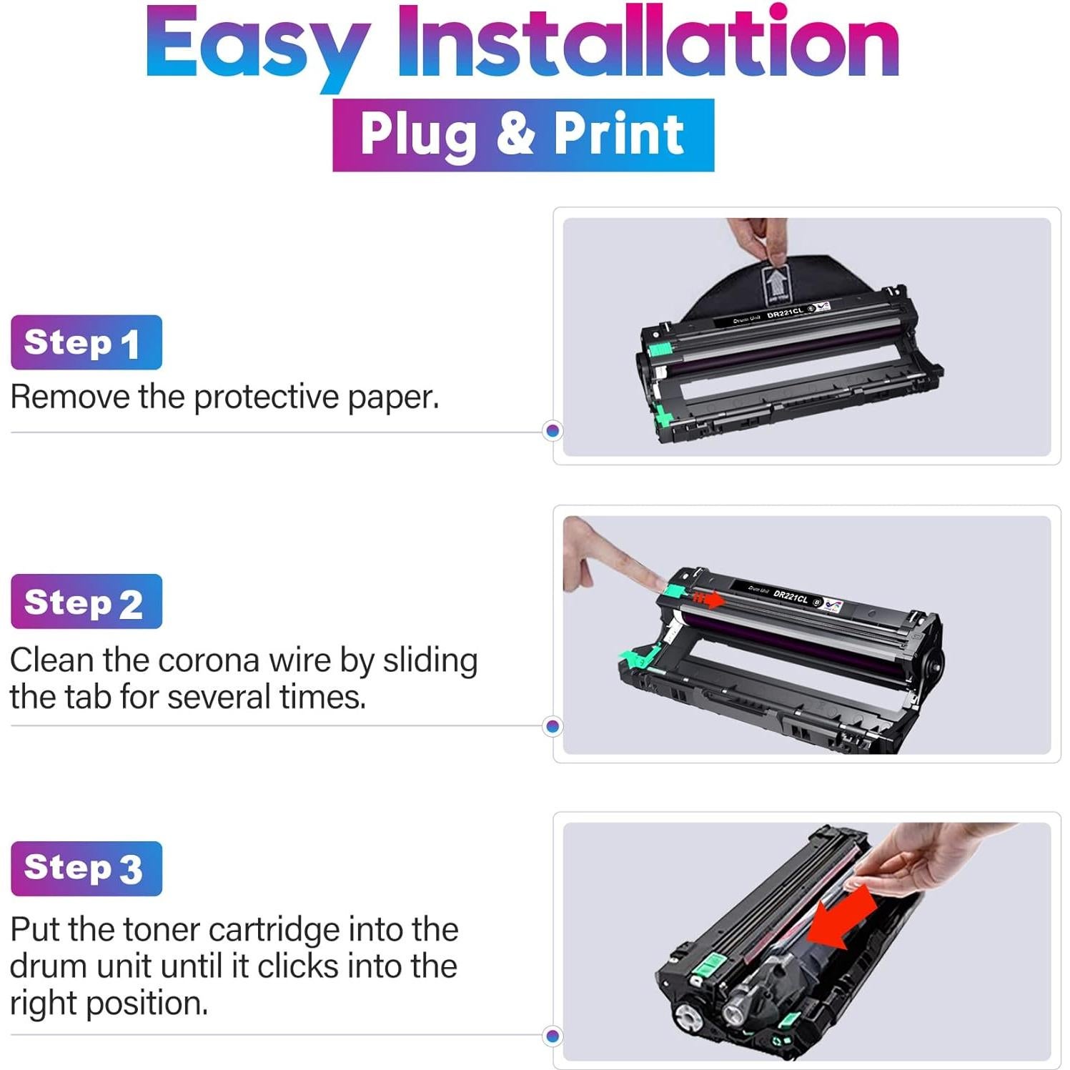 Unidad de Tambor Compatible ONLYU DR221CL para Brother - 4 Paquetes