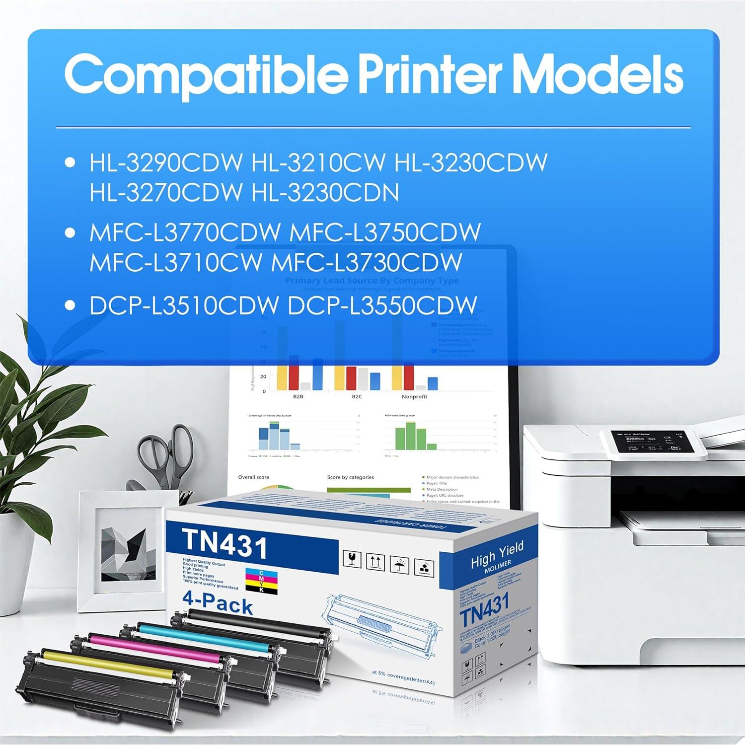 Cartuchos de Tóner Estward TN431 Paquete de 4 (Negro/Cian/Magenta/Amarillo)