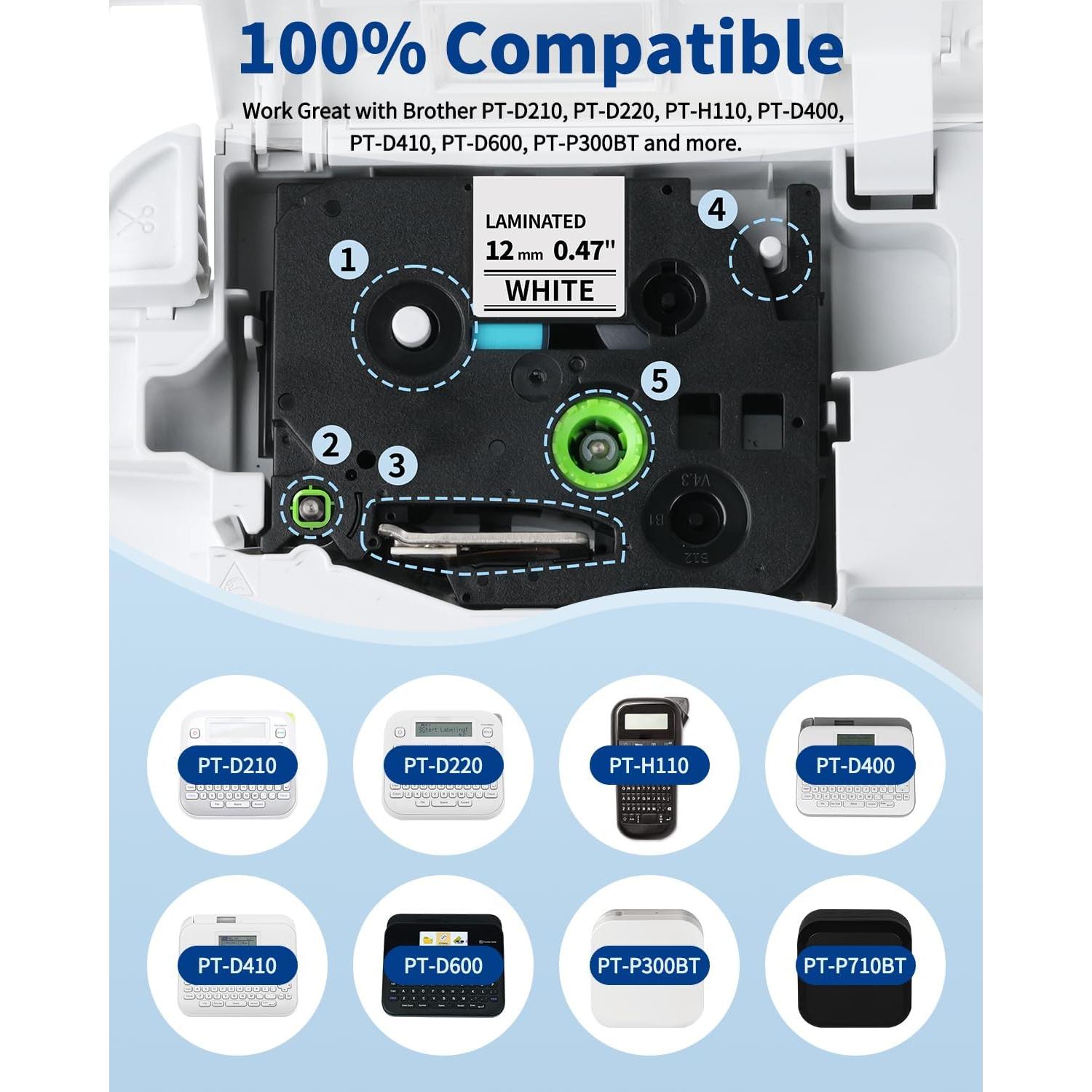 Cinta de Etiquetadora Greateam TZe-231 12mm Blanca - Paquete de 6