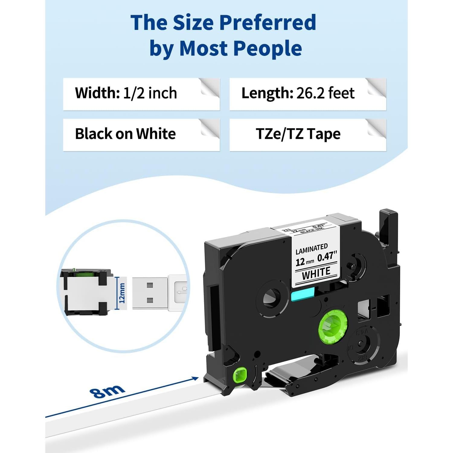 Cinta de Etiquetadora Greateam TZe-231 12mm Blanca - Paquete de 6