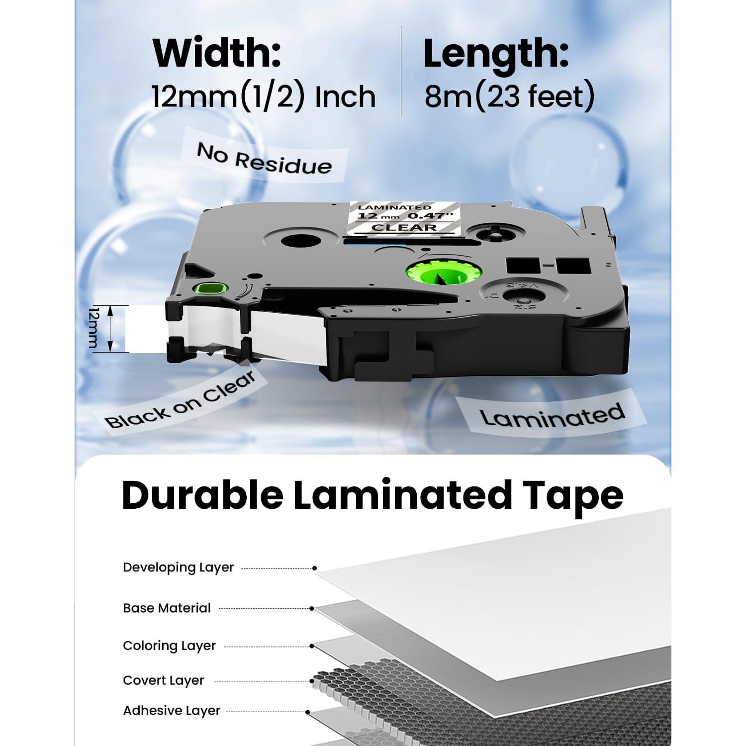Cinta de Etiquetas Oozmas TZe 12mm Negra sobre Transparente