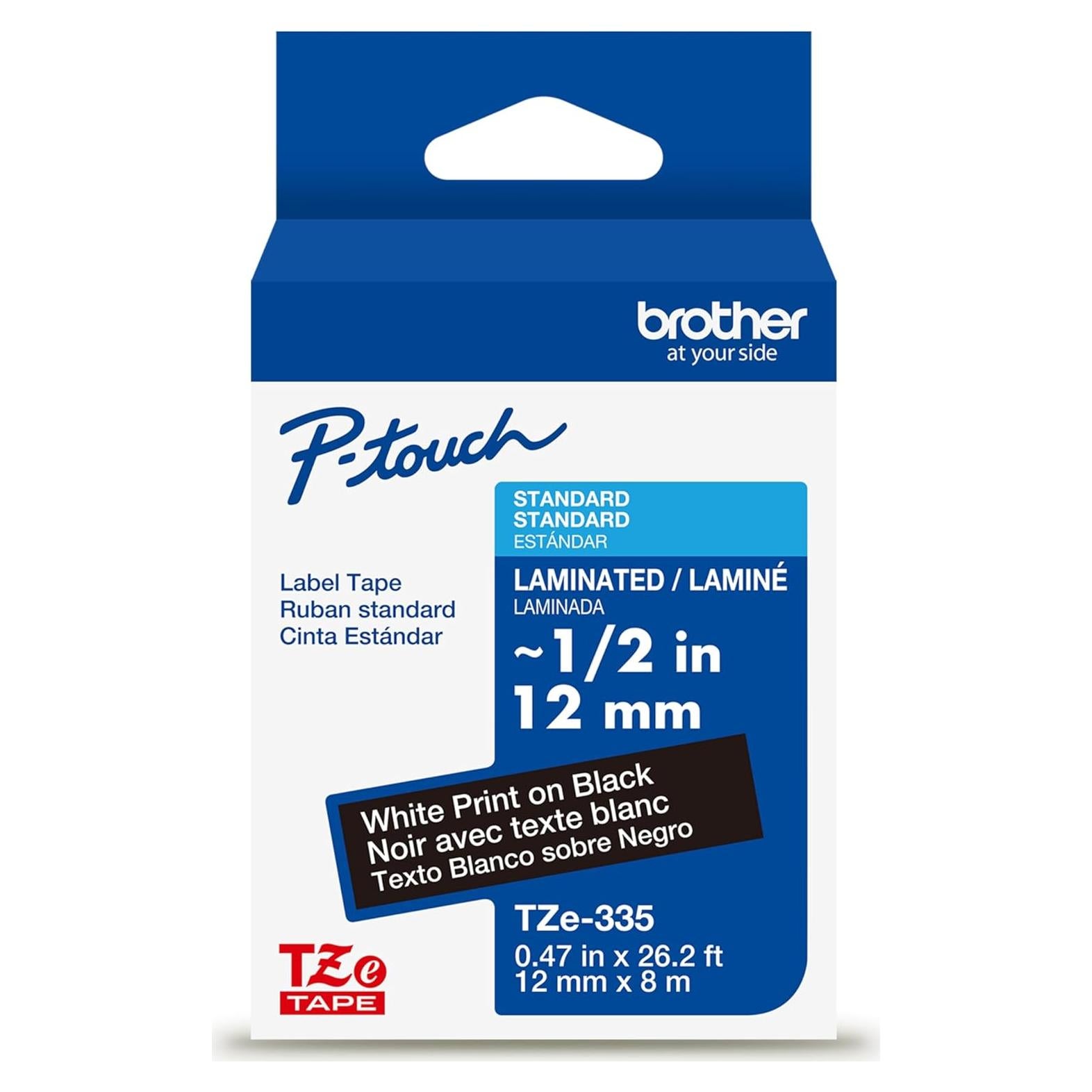 Cinta de Etiqueta Brother P-Touch TZe335 Blanca sobre Negra 12mm