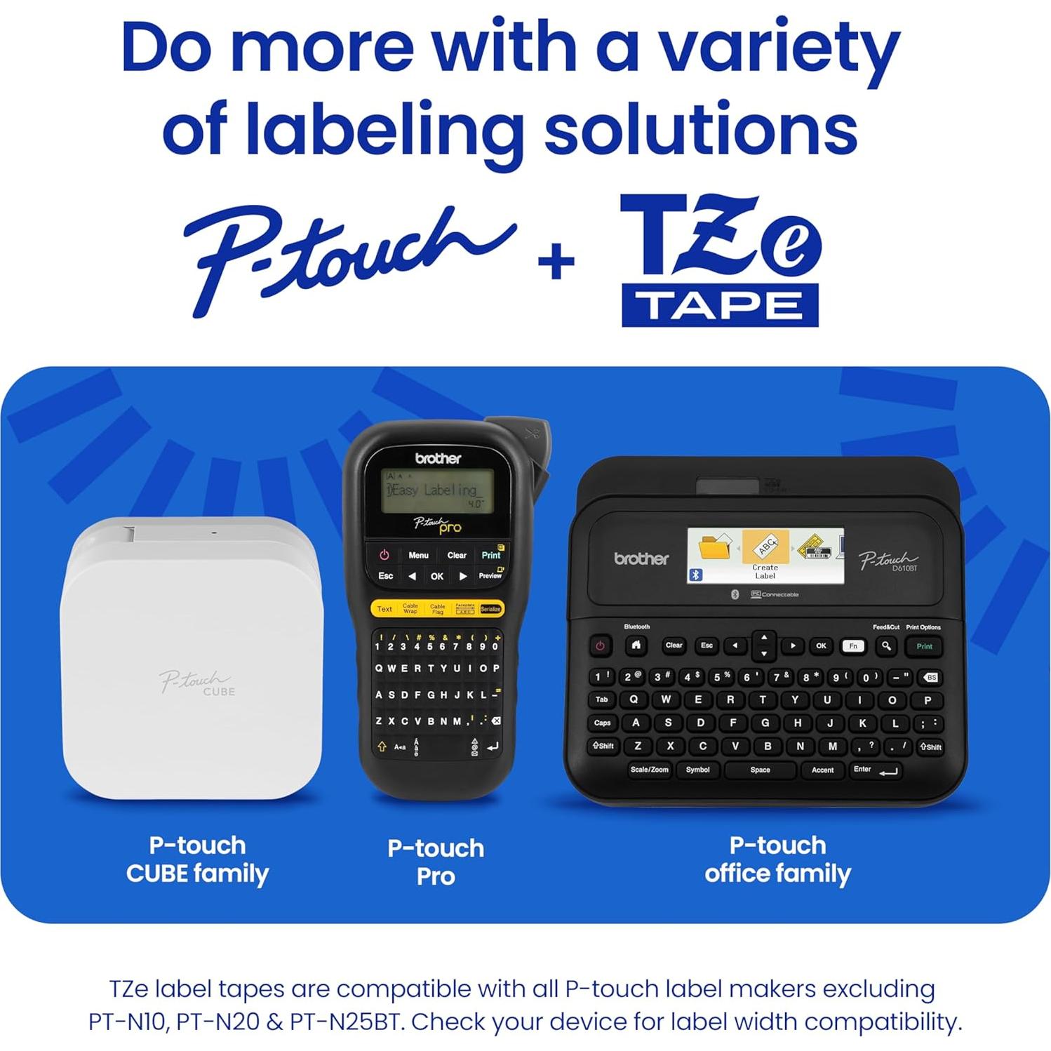 Cinta de Etiqueta Brother P-Touch TZe335 Blanca sobre Negra 12mm