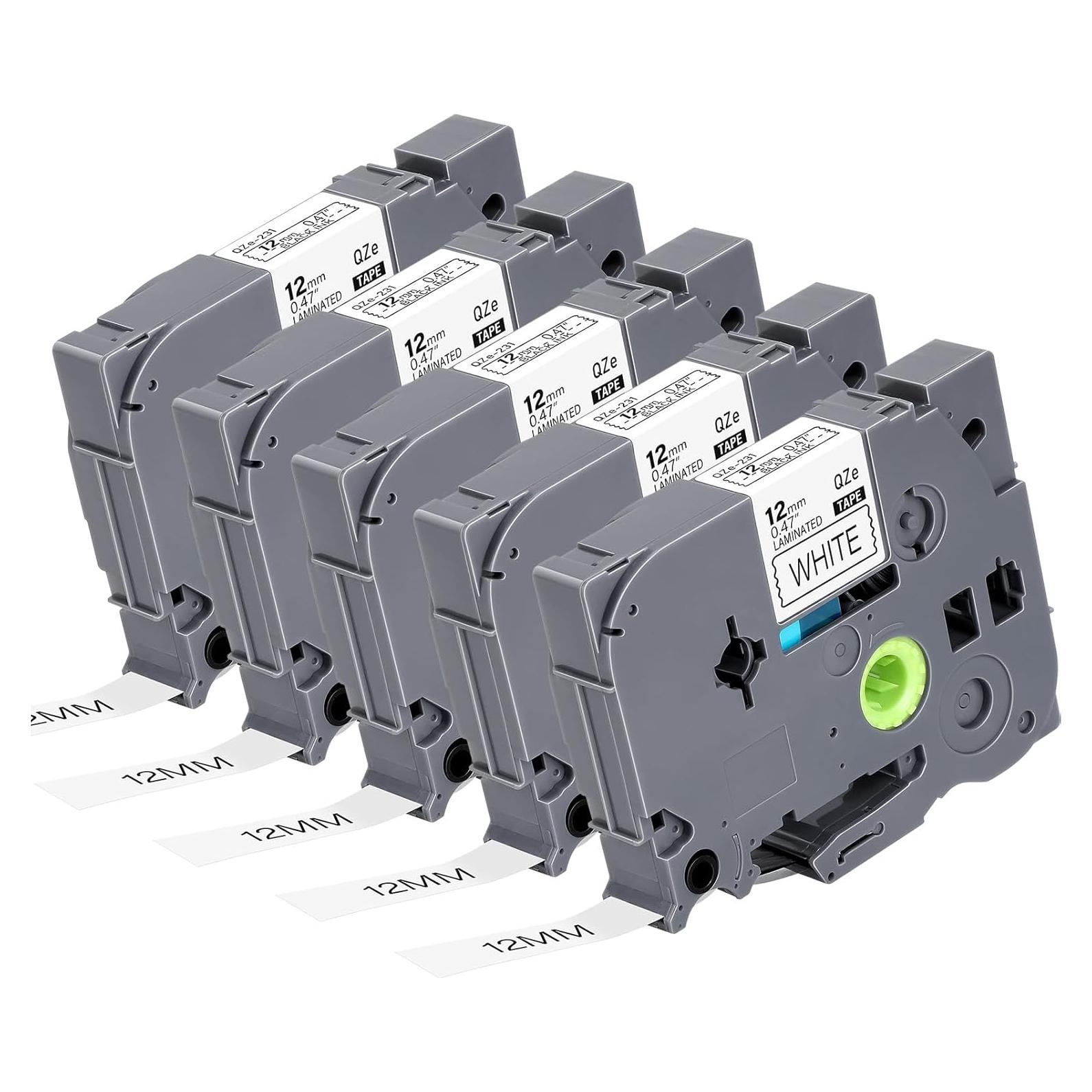 5 Pack Cinta de Etiqueta EcliptoVireo TZE231 12mm Blanca