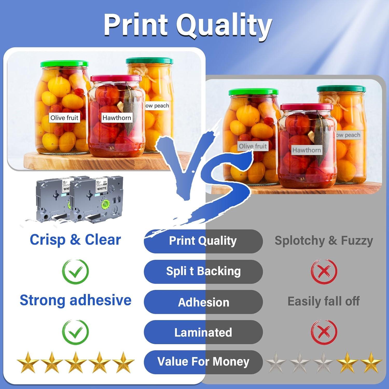 5 Pack Cinta de Etiqueta EcliptoVireo TZE231 12mm Blanca