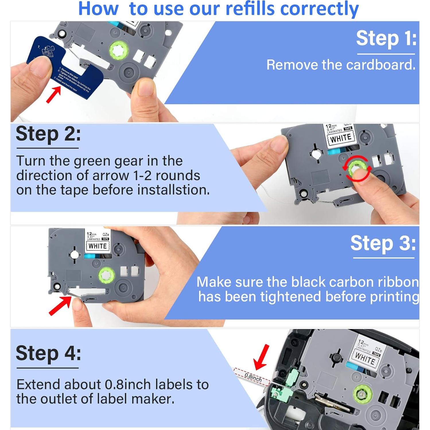 5 Pack Cinta de Etiqueta EcliptoVireo TZE231 12mm Blanca