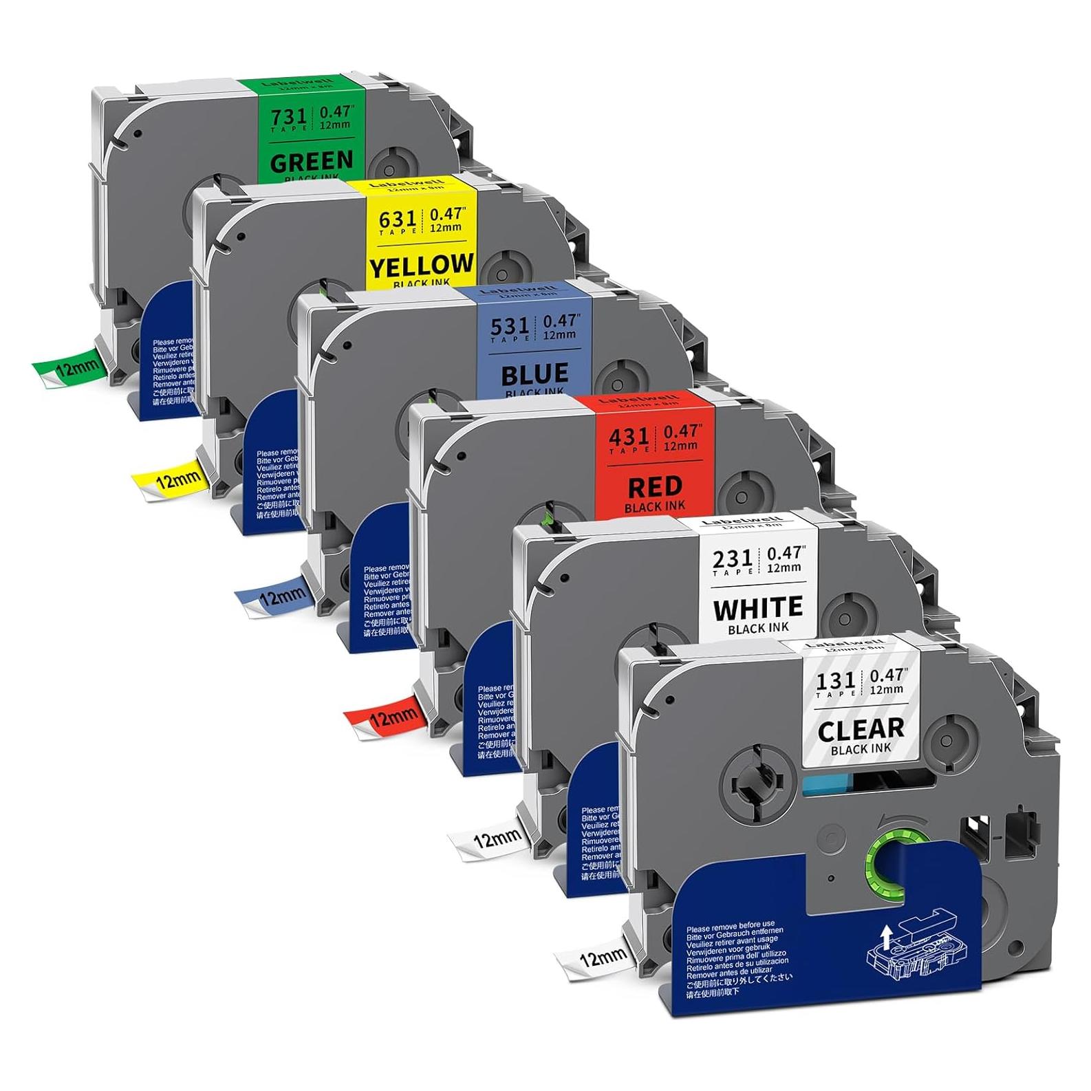 Cinta de Etiqueta Multi-color 12mm Labelwell TZe-231/131/431/531/631