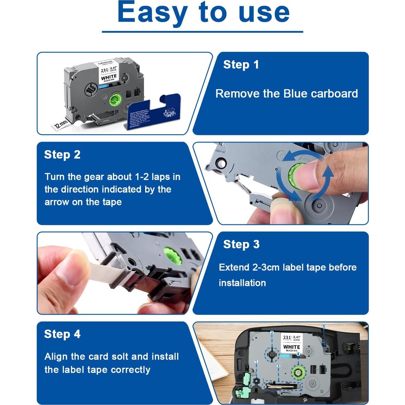 Cinta de Etiqueta Multi-color 12mm Labelwell TZe-231/131/431/531/631