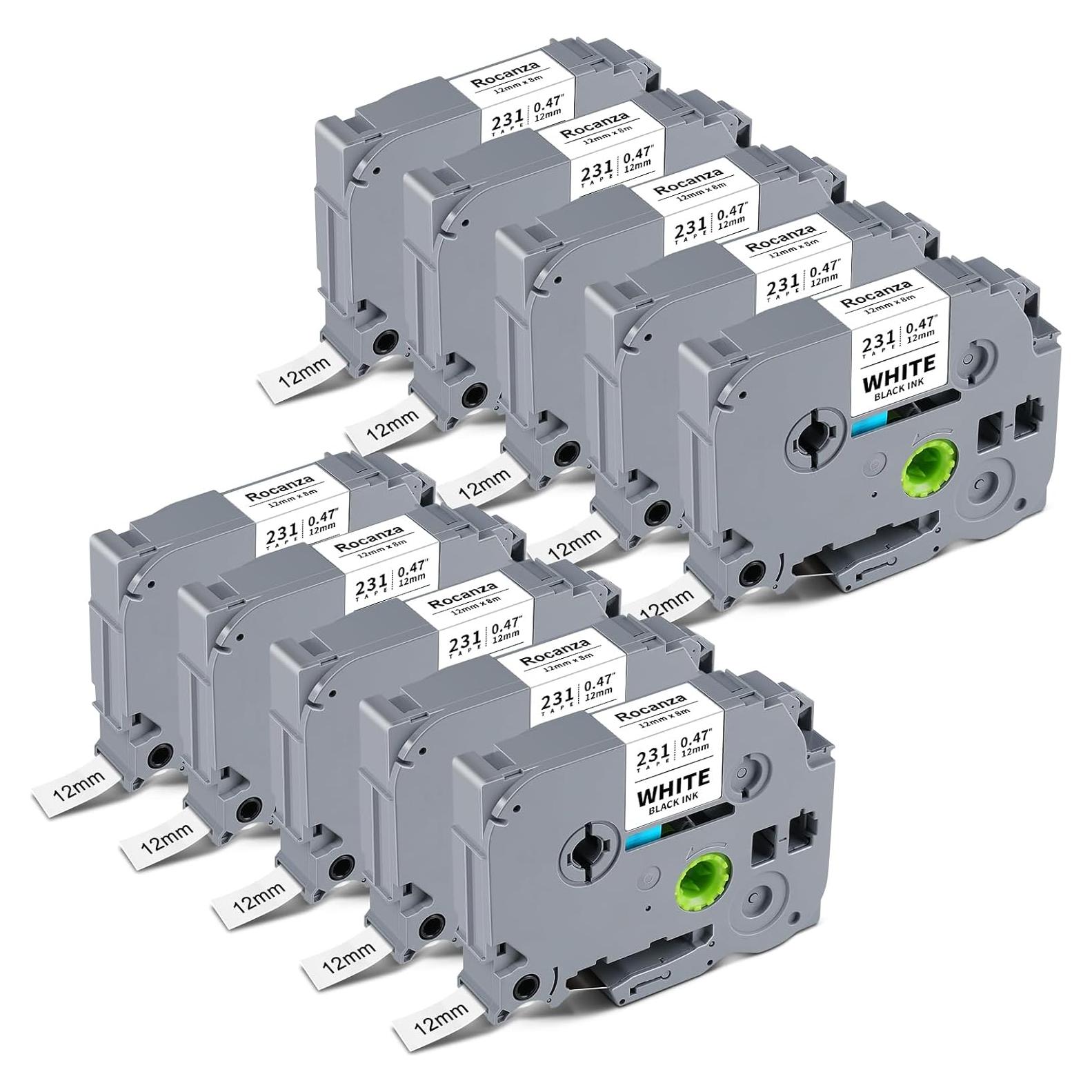 Cinta de Etiqueta TZe-231 Rocanza 12mm x 8m Negra sobre Blanca - 10-Pack