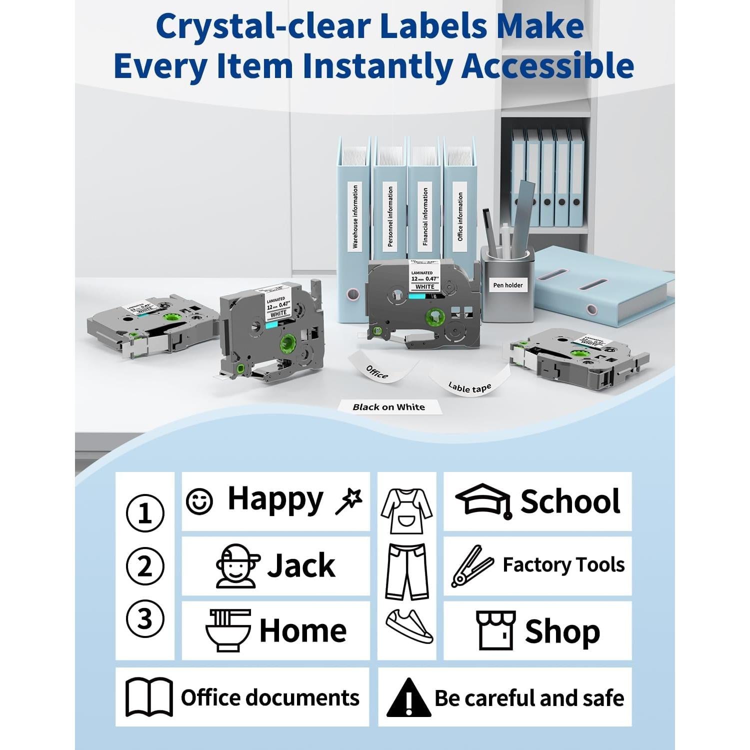 Cinta de Etiquetas Greateam TZe 12mm Negra sobre Blanca - 5 Unidades