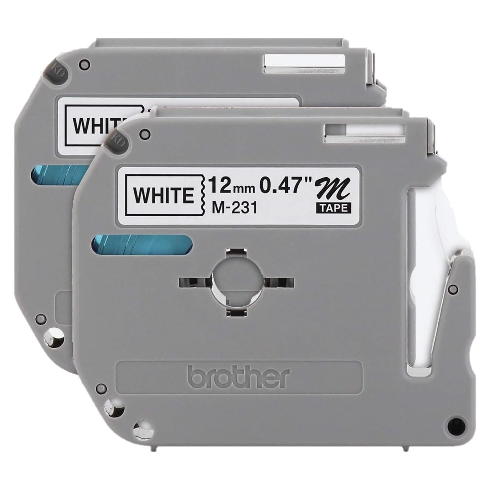 Cinta Brother M-2312PK 12mm Negro sobre Blanco 2 Paquete