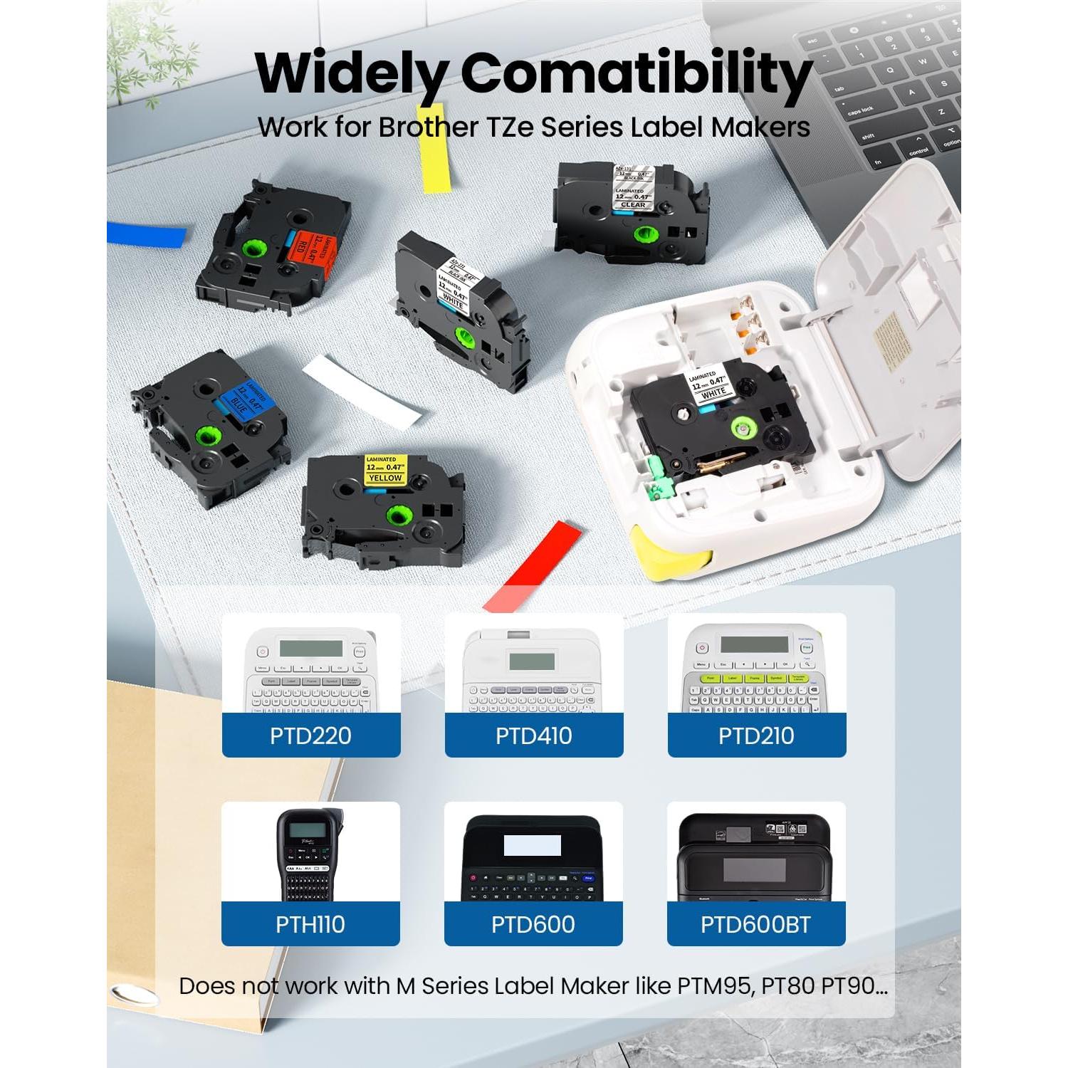 Cinta de Reemplazo Oozmas 12mm para Etiquetadora Brother