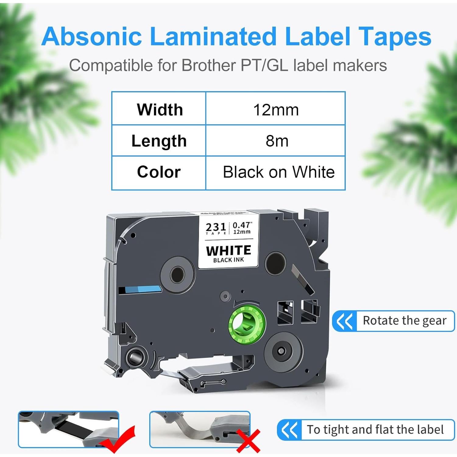 Cinta Laminada Blanca Absonic Tze-231 12mm 6-Pack Compatible Brother