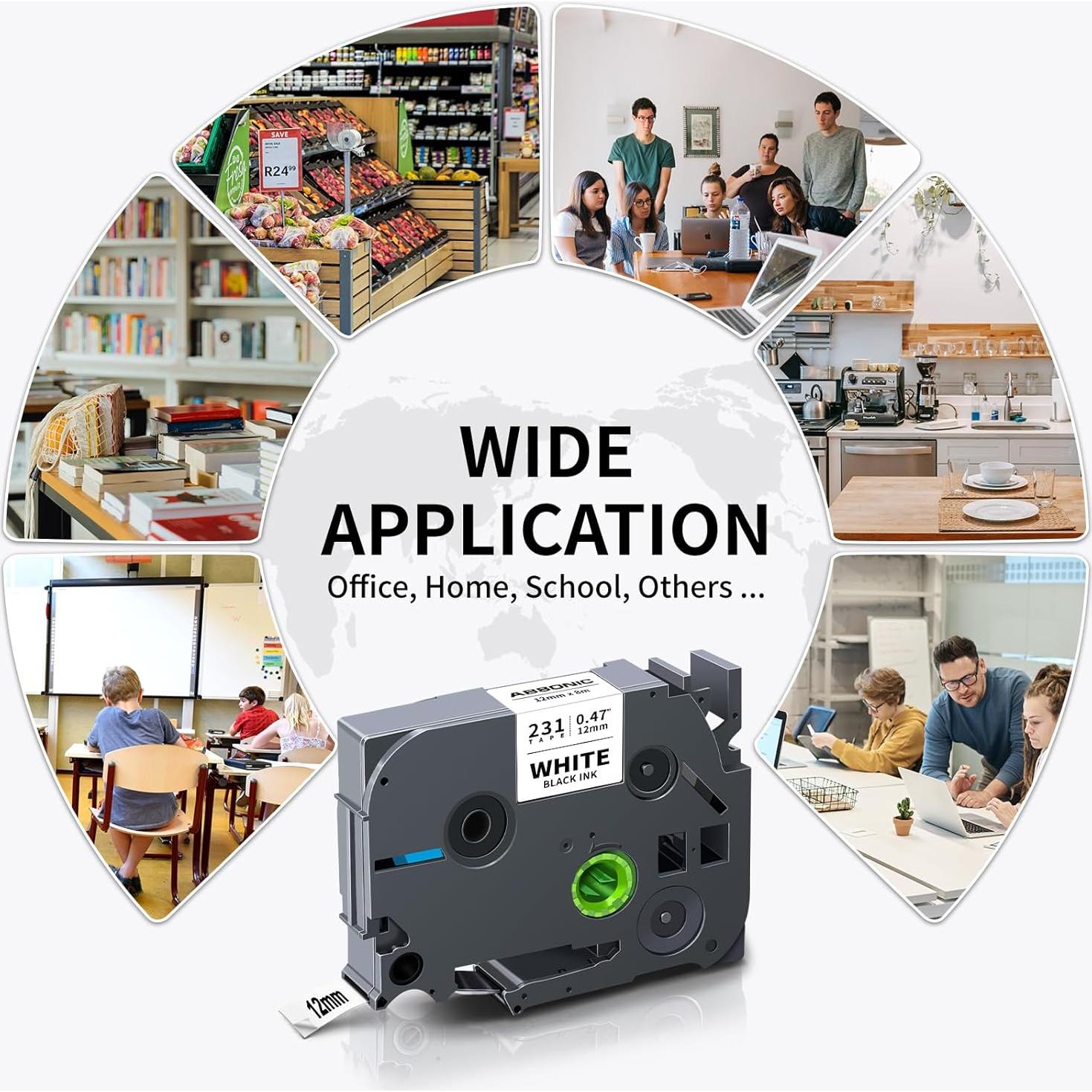 Cinta Laminada Blanca Absonic Tze-231 12mm 6-Pack Compatible Brother