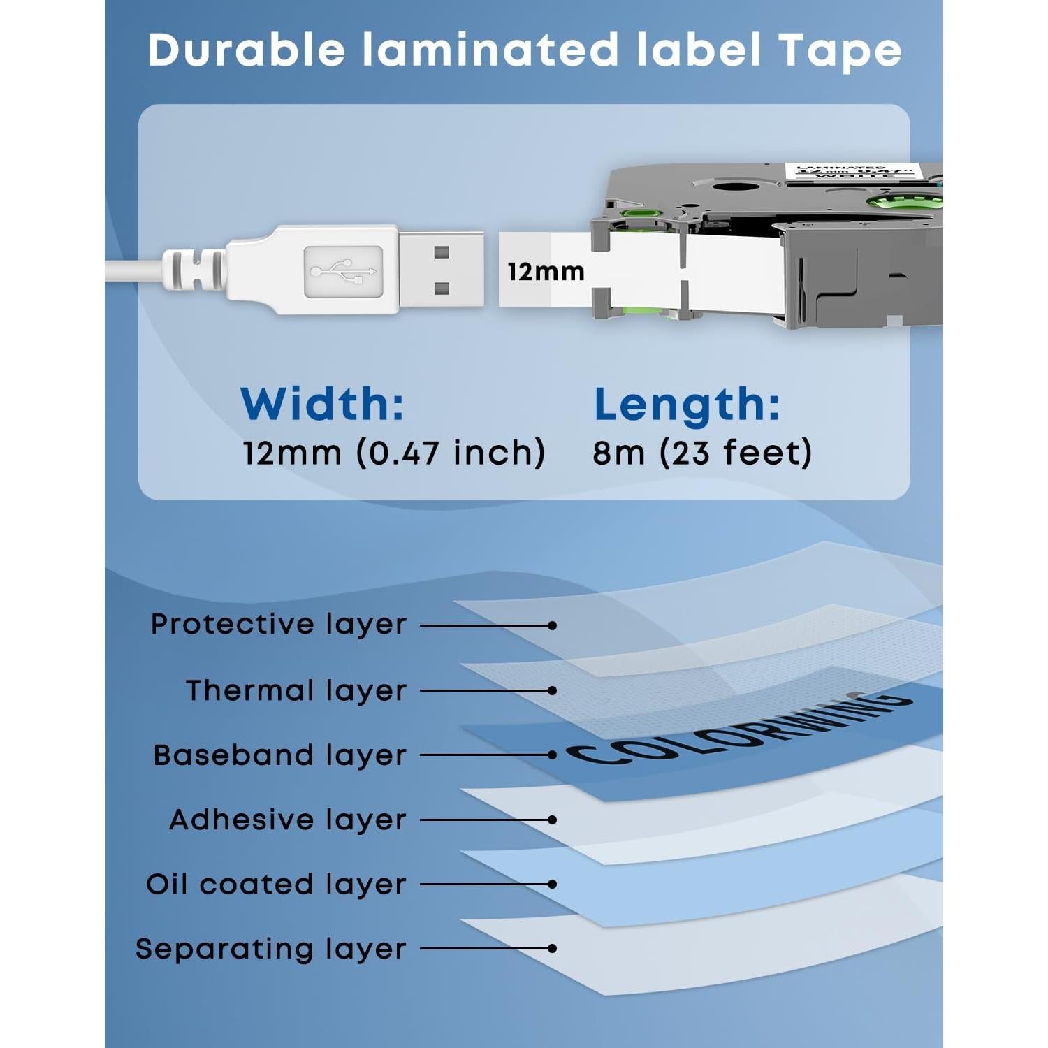Cinta de Etiqueta Laminada COLORWING TZe-231 12mm 6-Pack