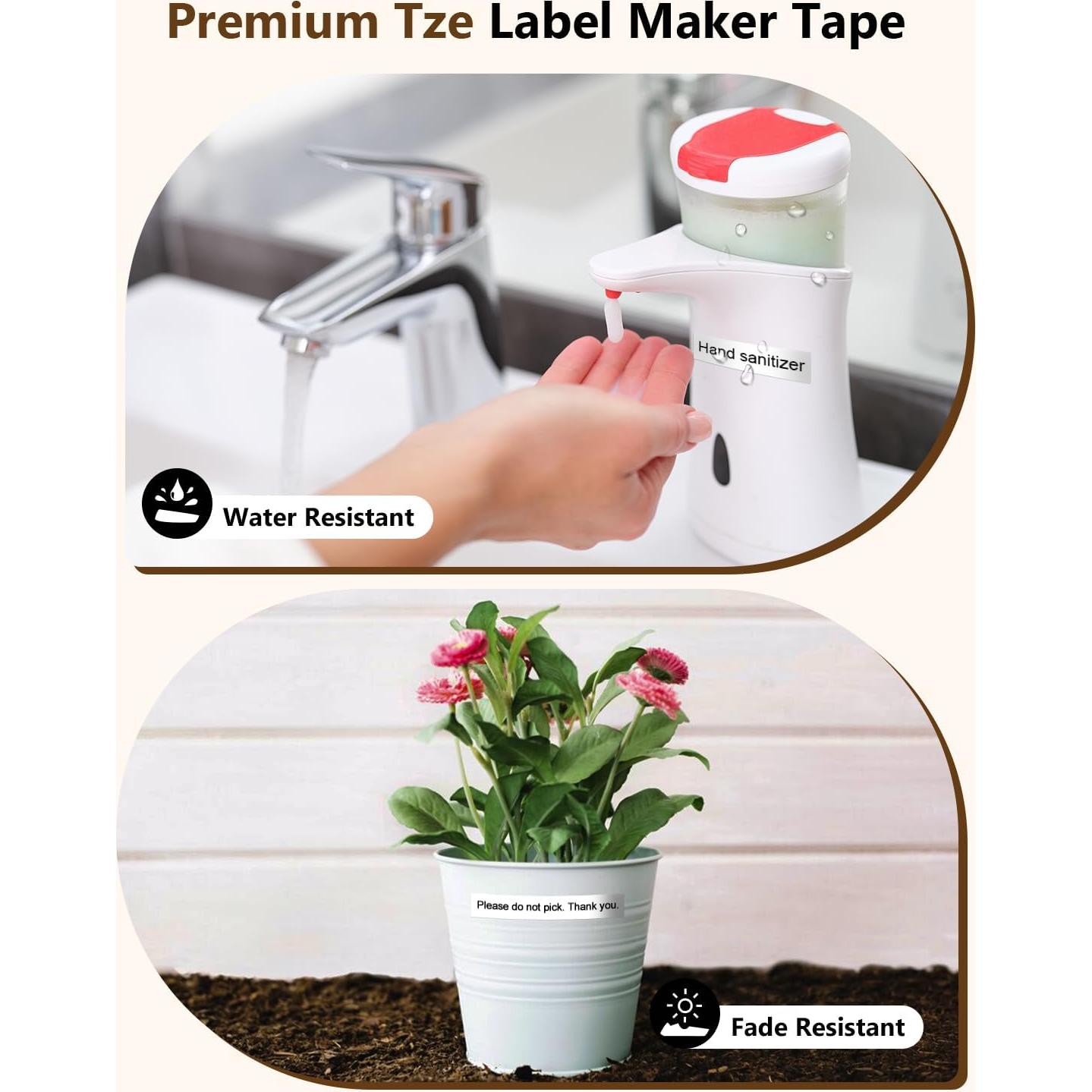 Paquete de 6 Cintas de Etiquetas P Touch YQSLPBM 12mm Negro sobre Blanco