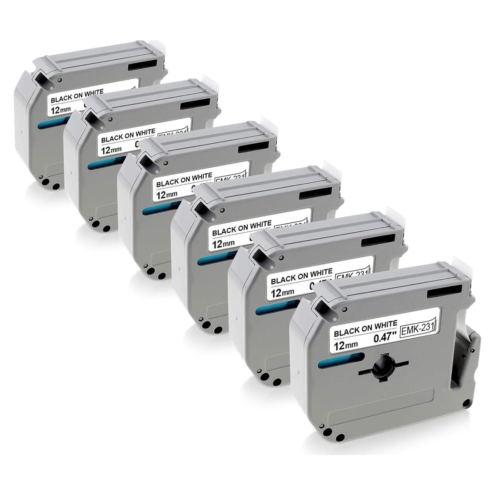 Paquete de 6 cintas compatibles Brother M-K231 12mm blancas