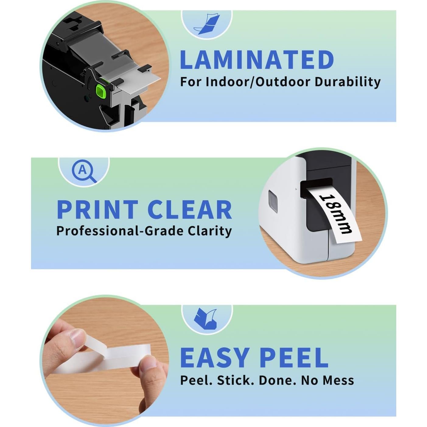 Cinta de Etiqueta Oozmas 18mm Negro sobre Blanco TZe-241