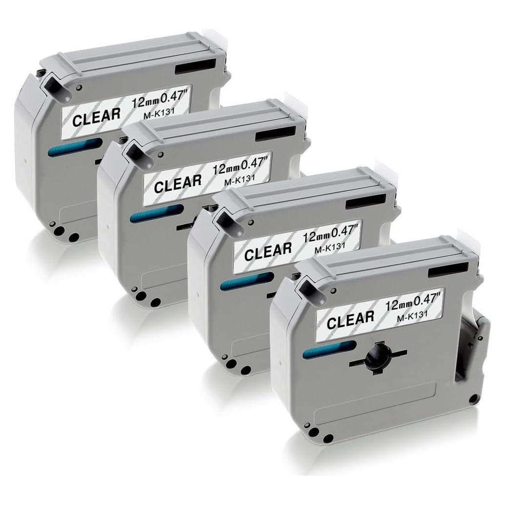 Cinta de Etiqueta Greateam M-K131 12mm Negra sobre Claro - Paquete de 4