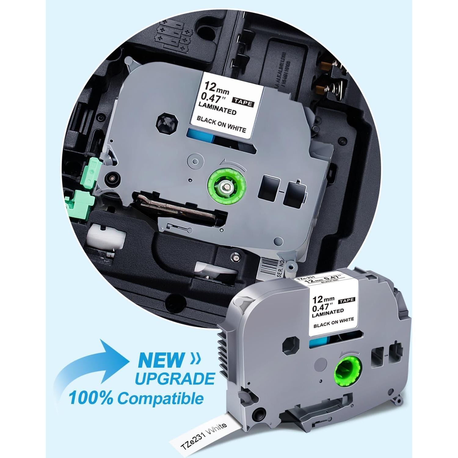 Cinta de Etiquetadora 12mm Esser TZe-231 Negro sobre Blanco - Paquete de 6