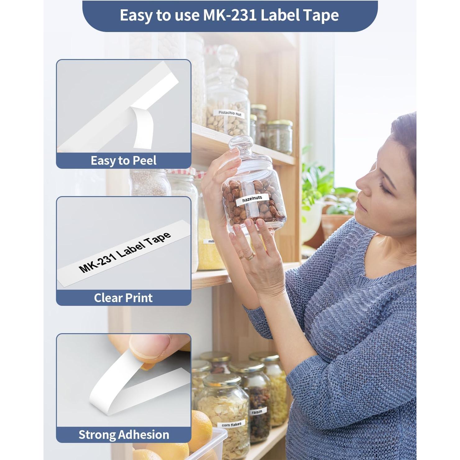 Paquete de 6 Cintas de Etiquetas Unismar M-K231 12mm Negro sobre Blanco