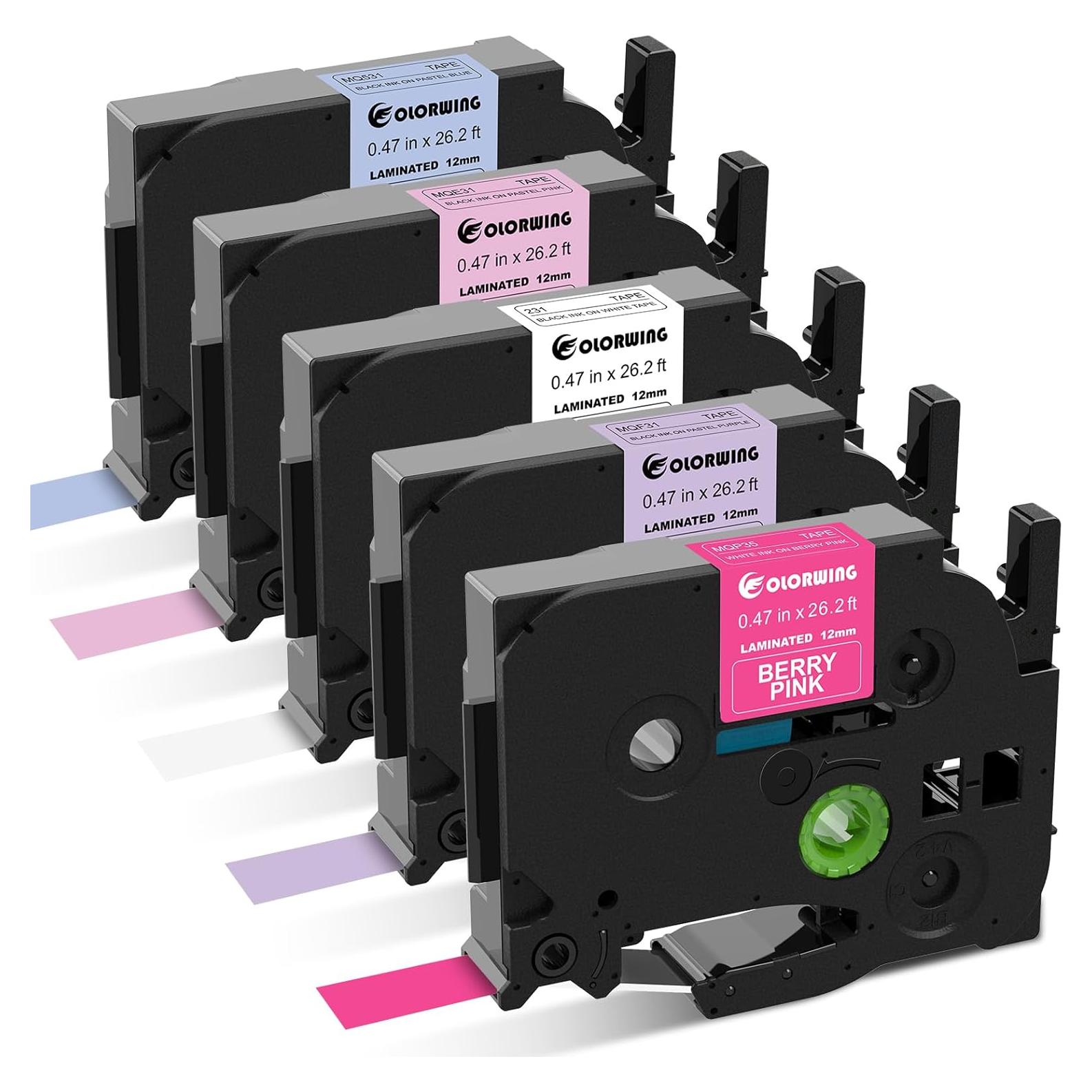 Paquete de 5 Cintas de Etiqueta COLORWING TZe 12mm Laminadas
