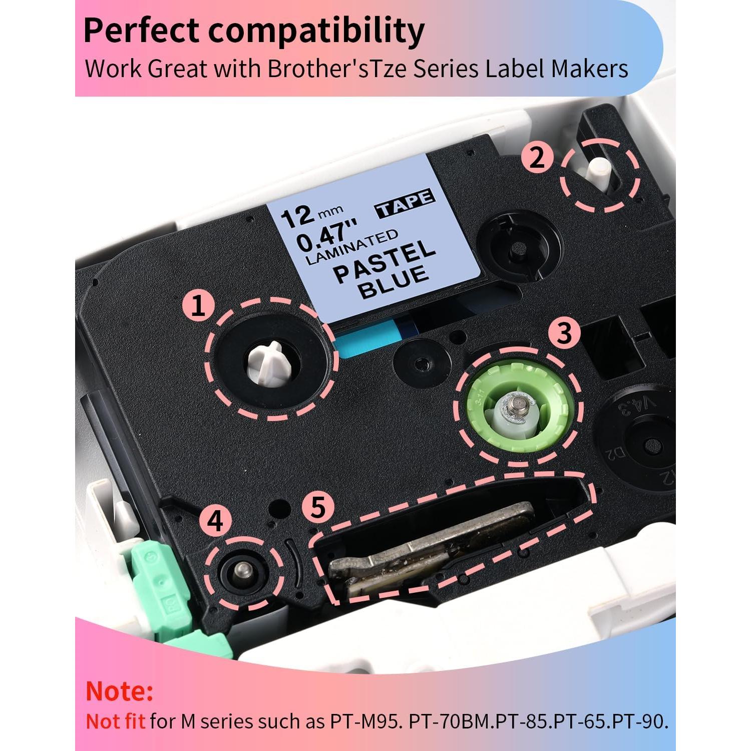 Paquete de 5 Cintas de Etiqueta COLORWING TZe 12mm Laminadas