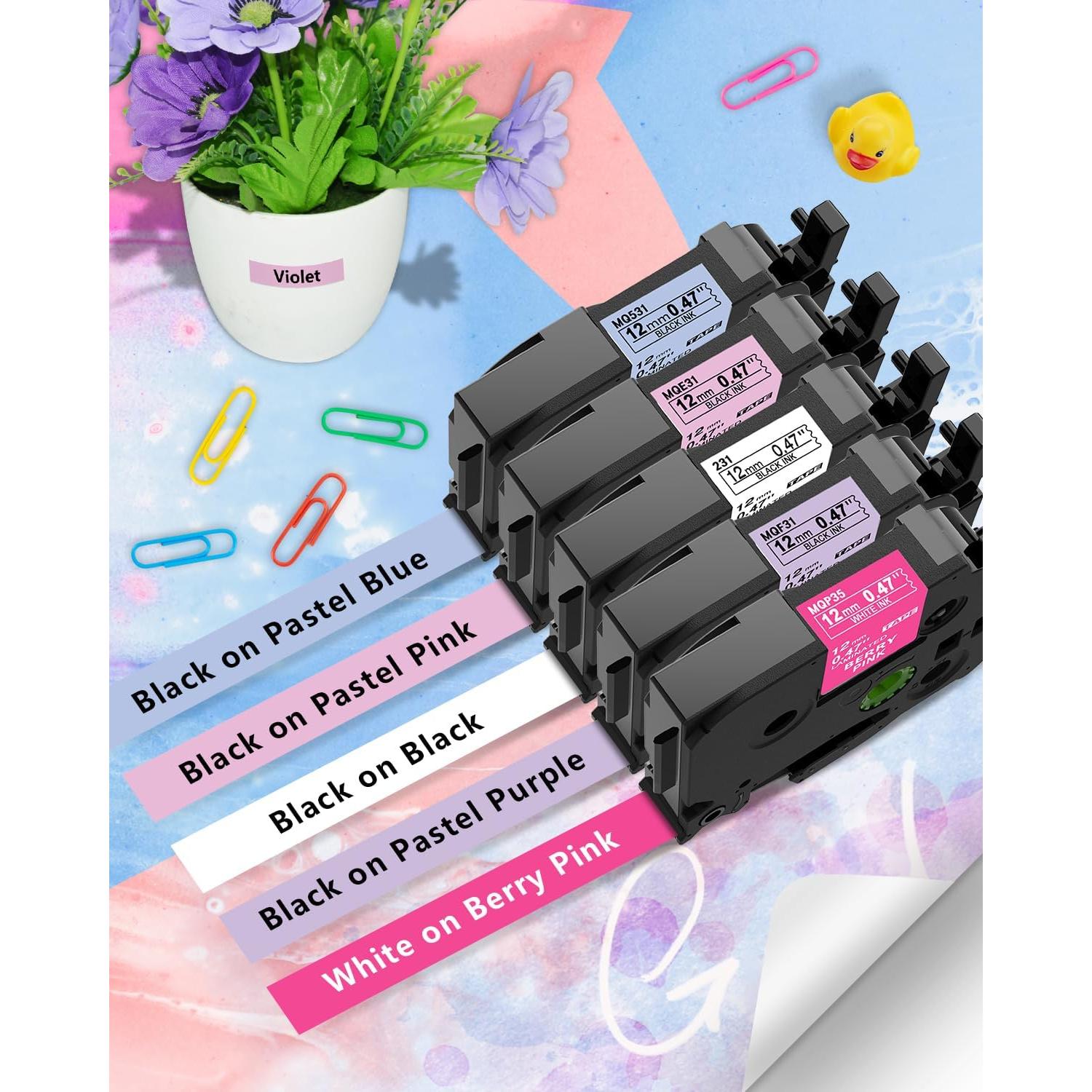 Paquete de 5 Cintas de Etiqueta COLORWING TZe 12mm Laminadas