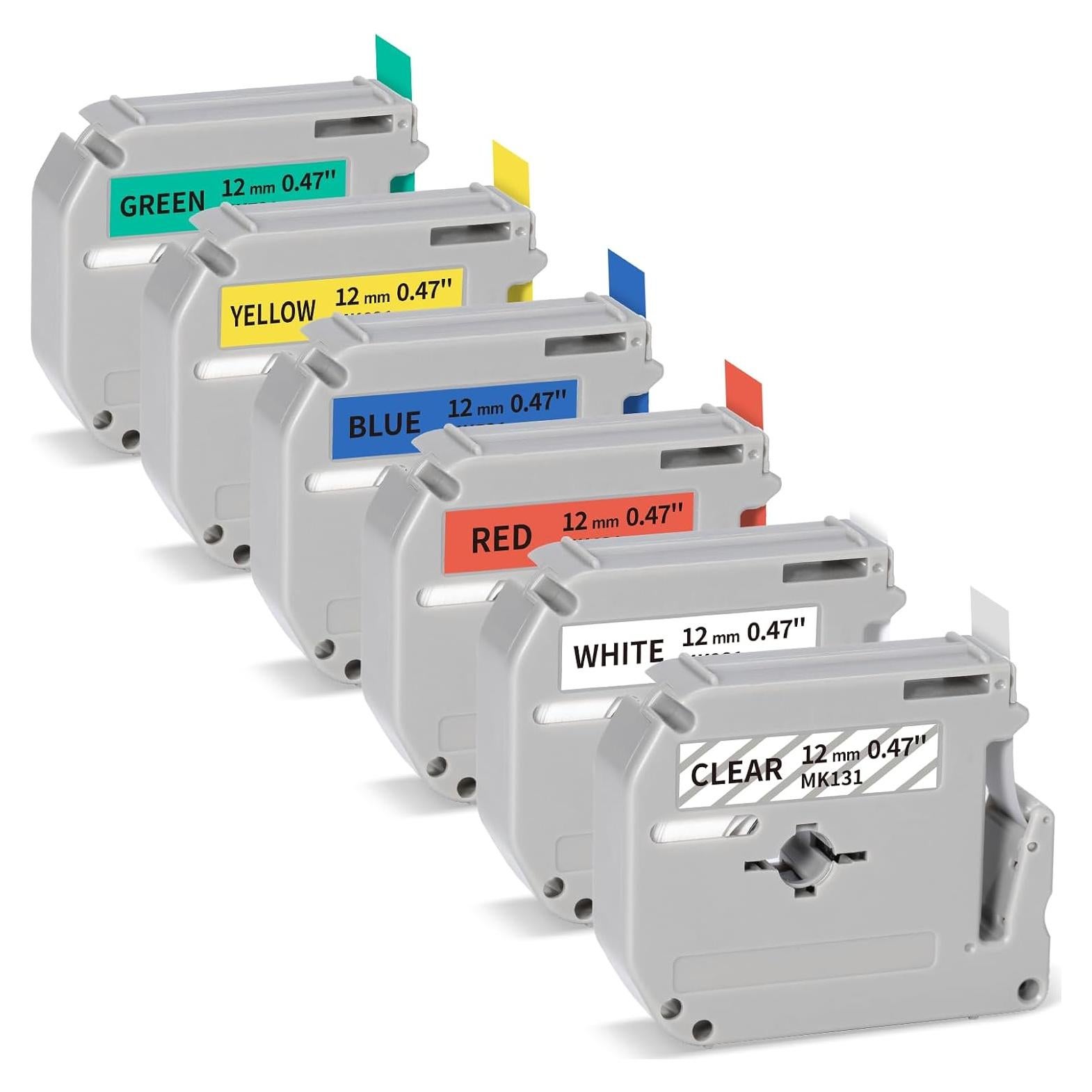 Paquete de 6 cintas de color 12mm Label KINGDOM para Brother