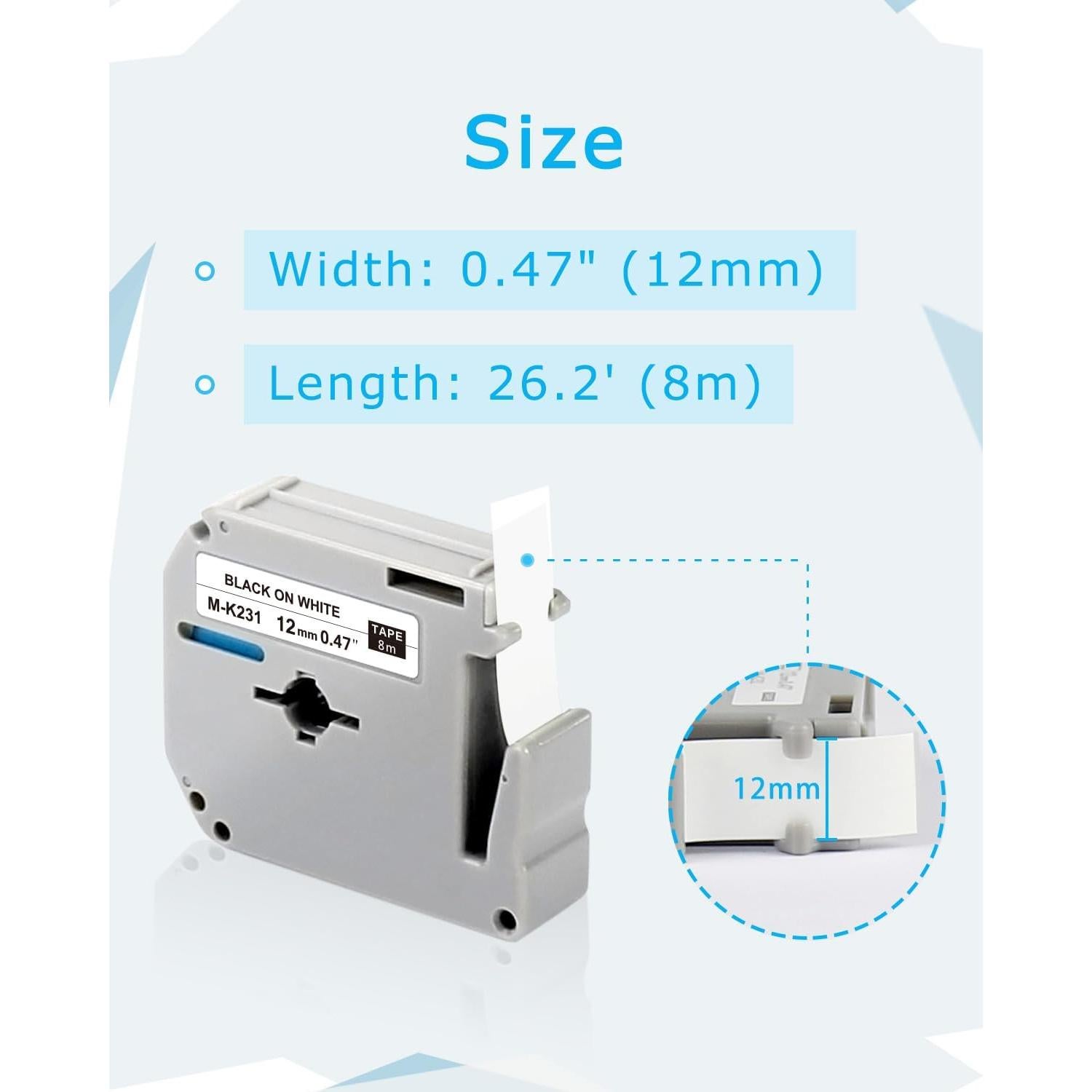 Cinta de Etiquetas UNOKA M-K231 12mm 8m Negra sobre Blanco