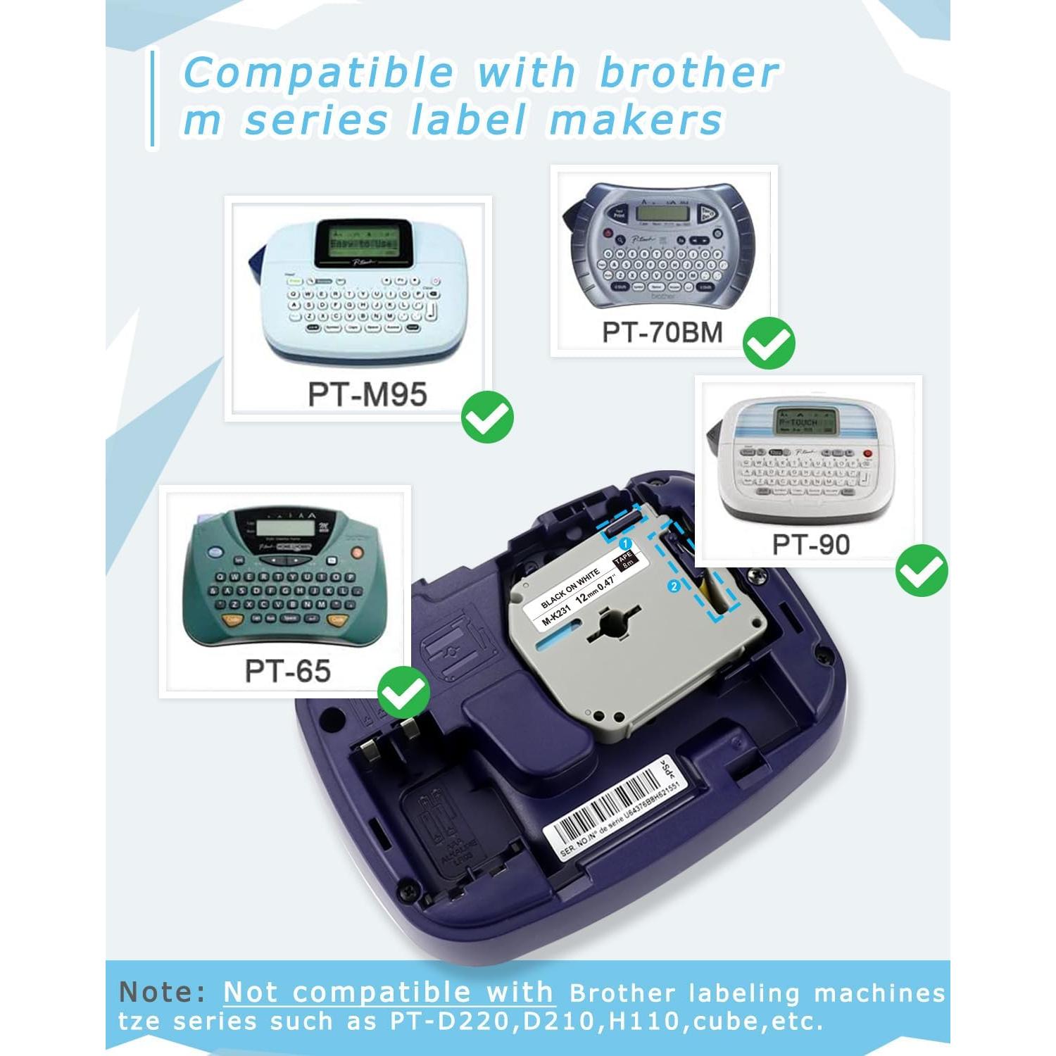 Cinta de Etiquetas UNOKA M-K231 12mm 8m Negra sobre Blanco