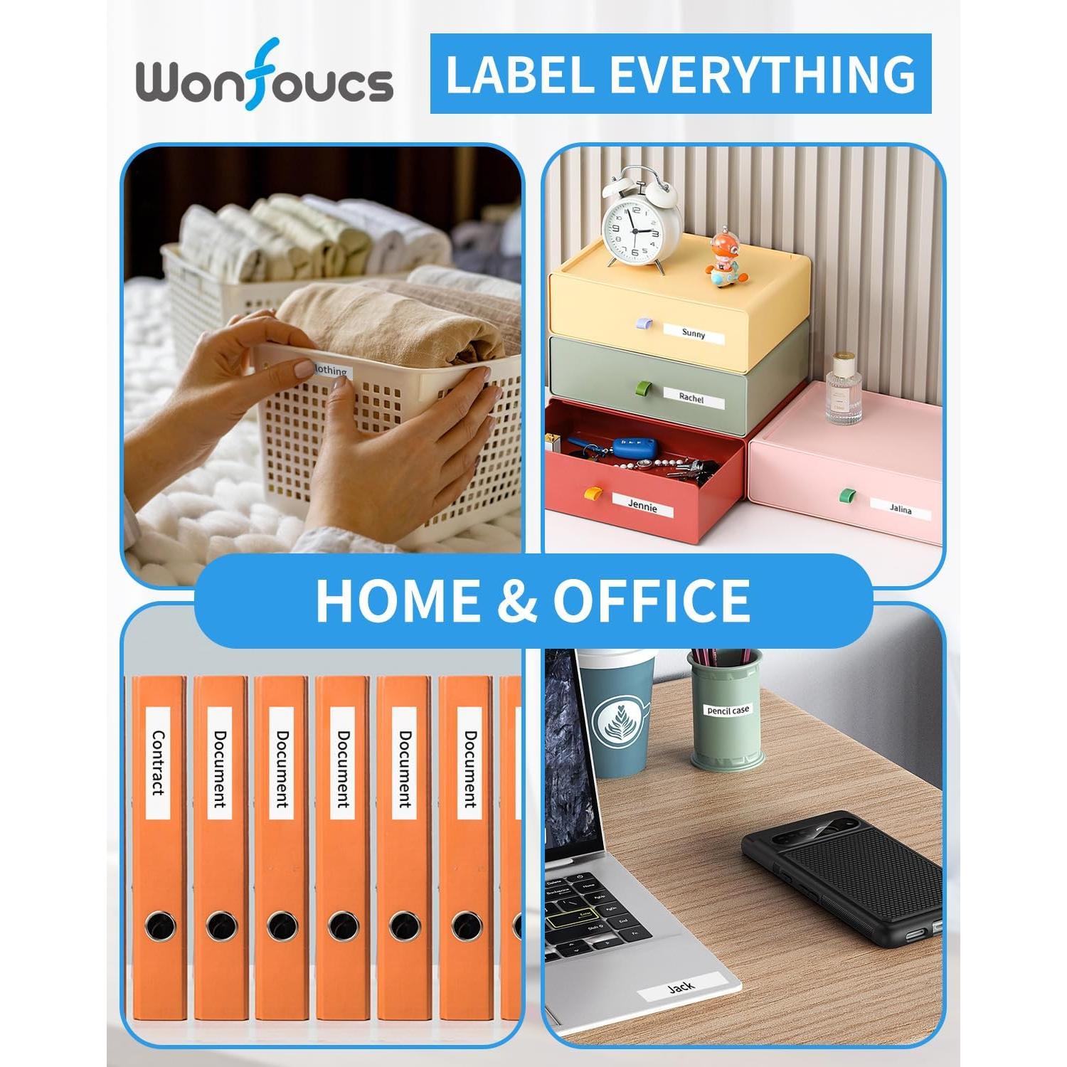 Cinta de Etiquetas Wonfoucs TZe-221 9mm Negro sobre Blanco - Paquete de 4