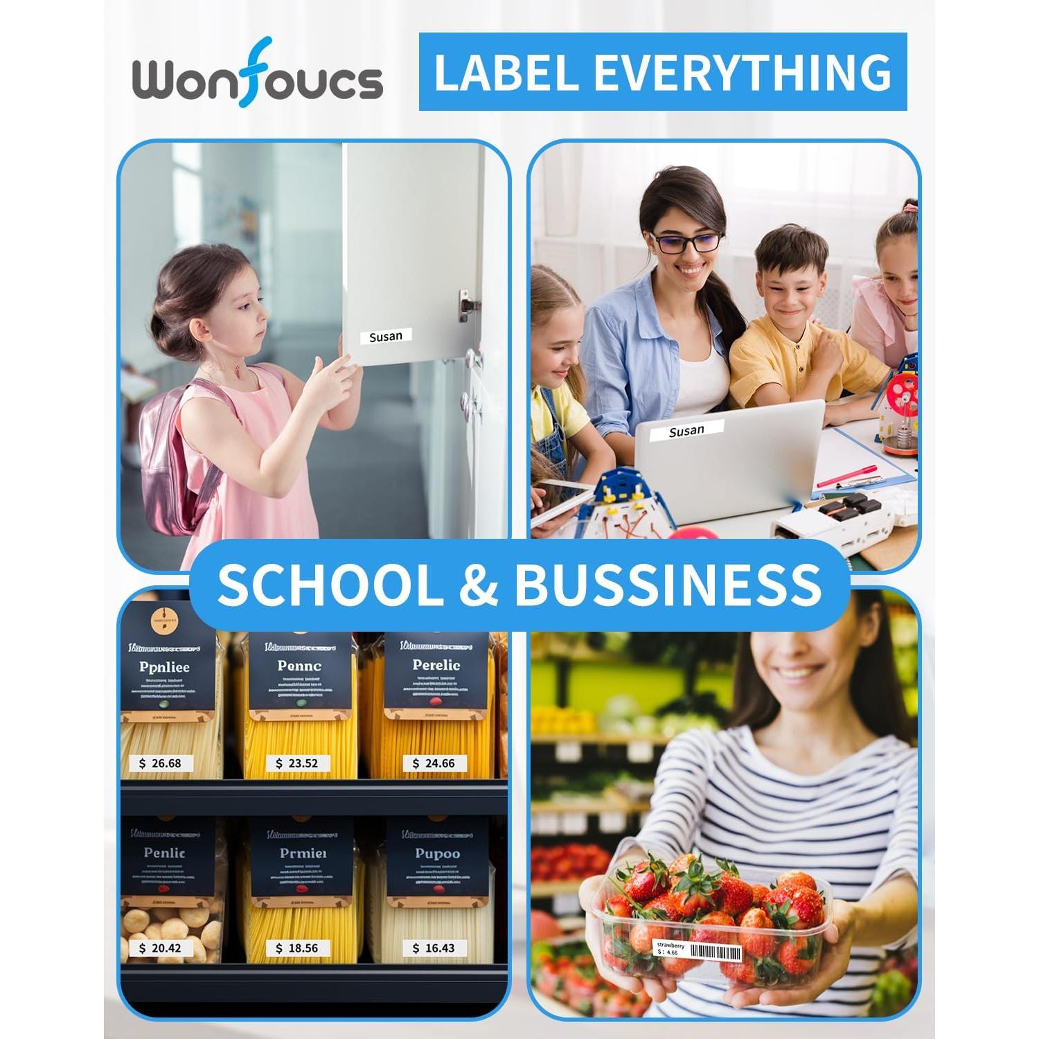 Cinta de Etiquetas Wonfoucs TZe-221 9mm Negro sobre Blanco - Paquete de 4