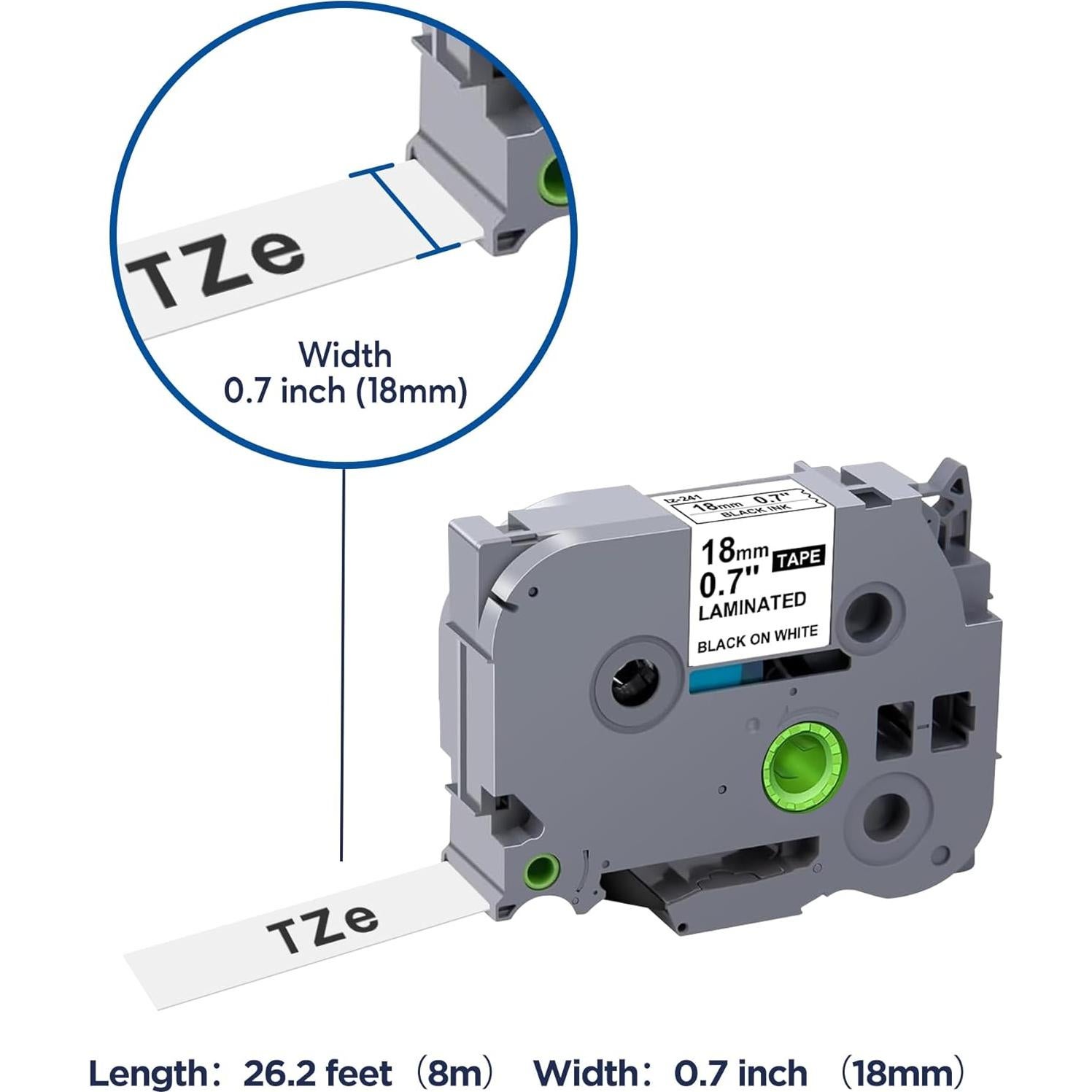 Cinta de Etiquetas Laminadas JOJOME TZe-241 18mm Negro sobre Blanco