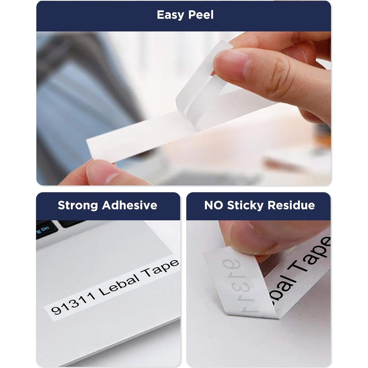 Cinta de Etiquetas Laminadas JOJOME TZe-241 18mm Negro sobre Blanco